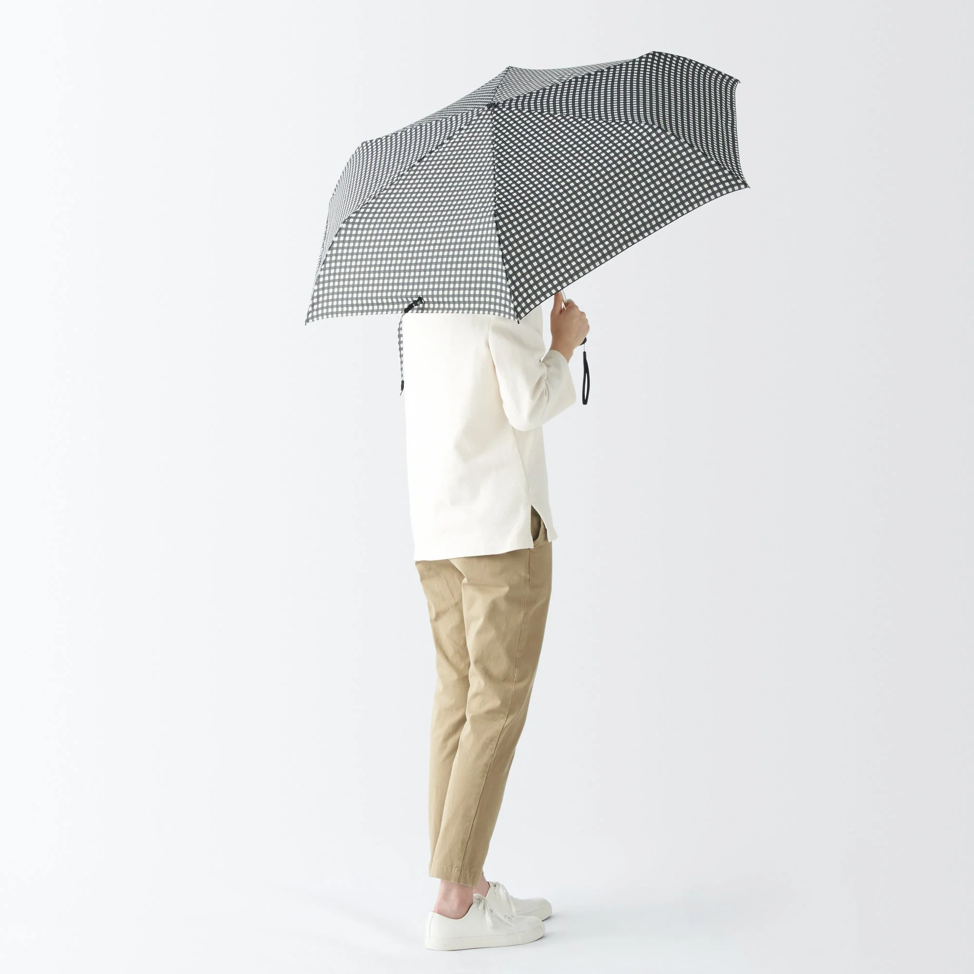 All-Weather Foldable Umbrella Black Check - Image 3