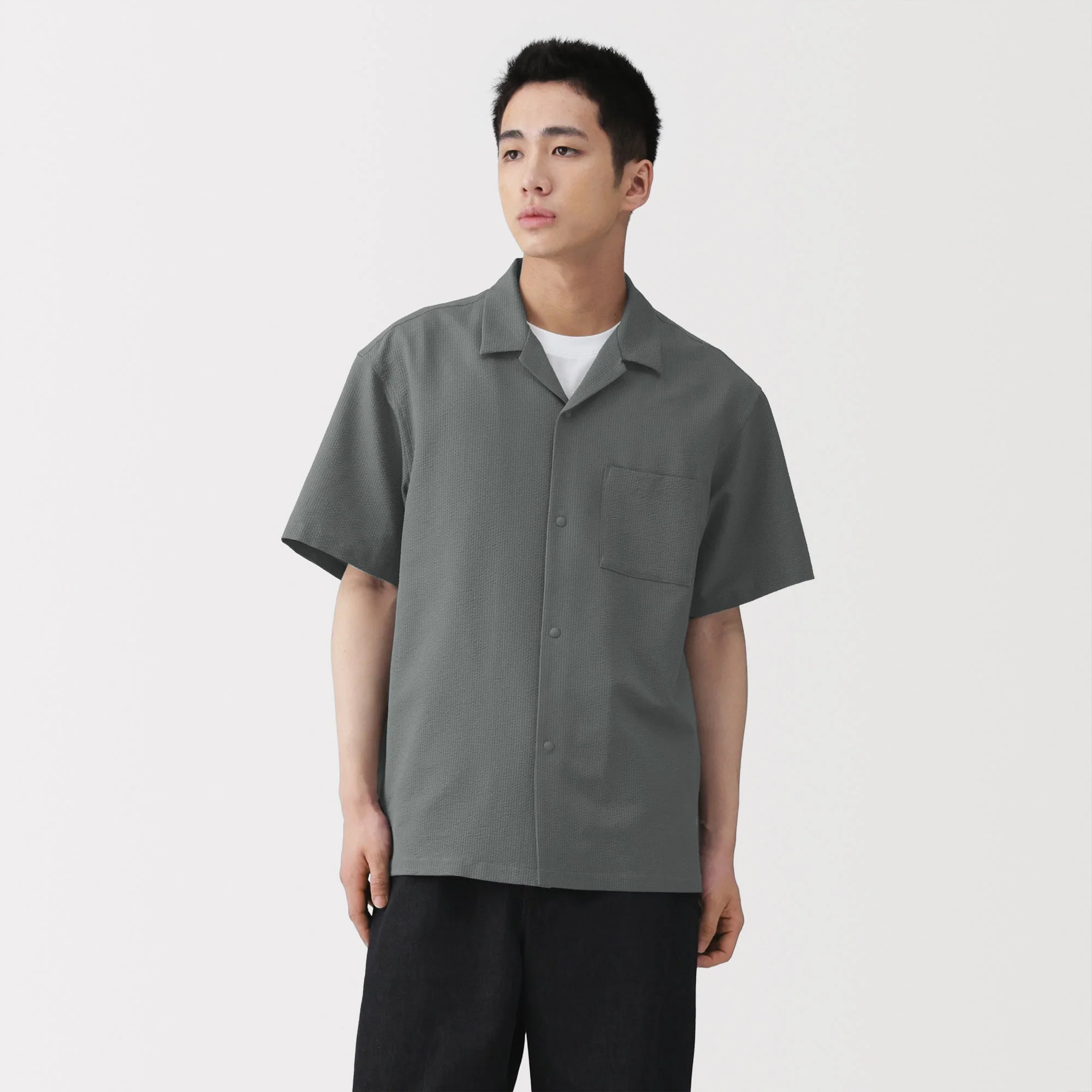 Breathable Seersucker Open Collar Shirt - Image 11