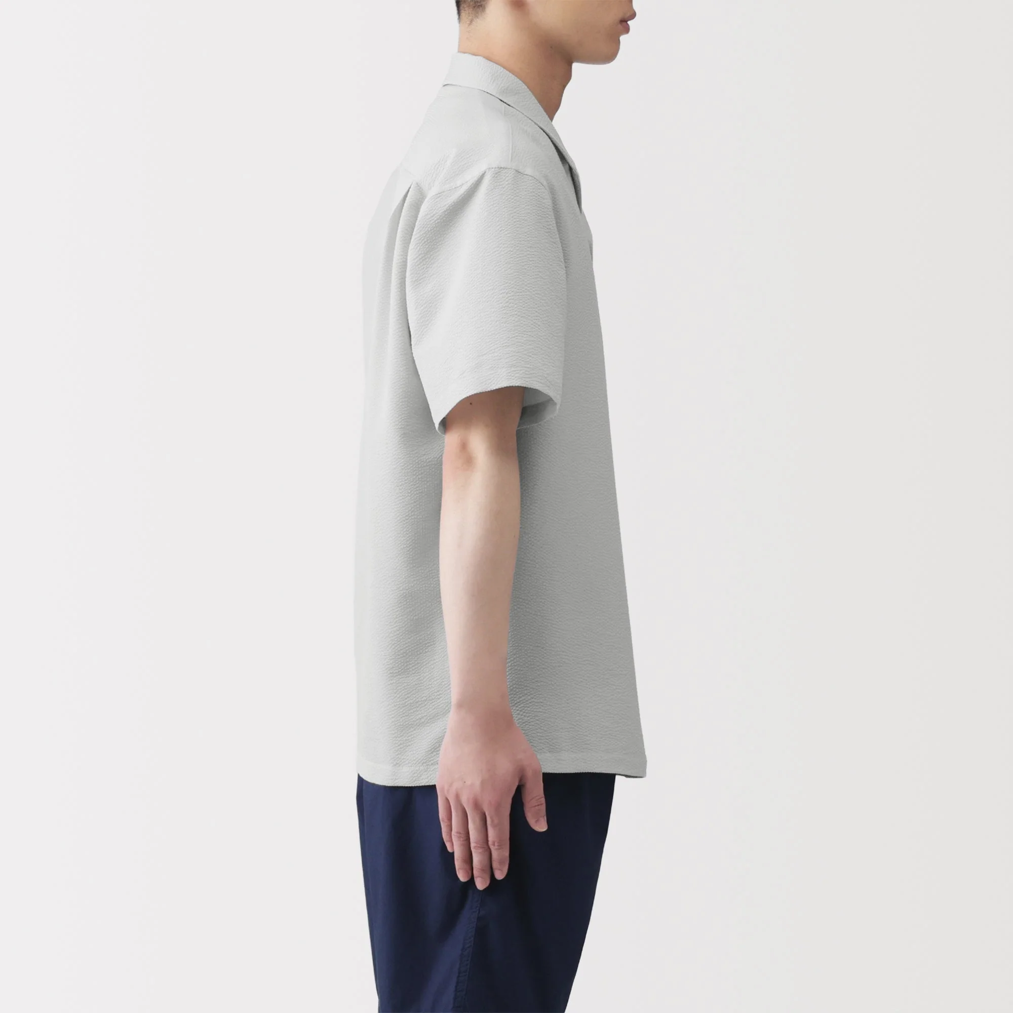 Breathable Seersucker Open Collar Shirt - Image 13