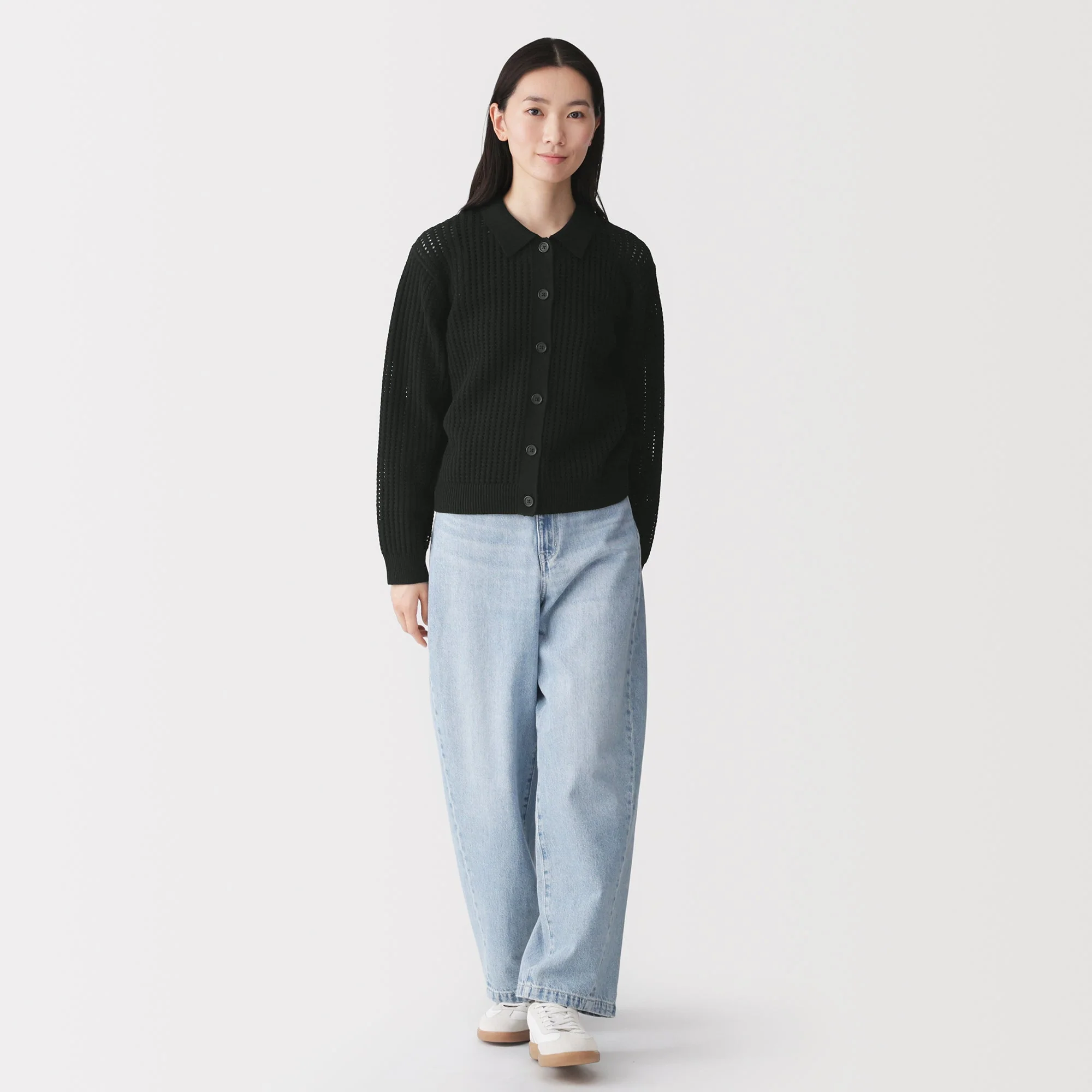 Cotton Blend Mesh Polo Cardigan - Image 20