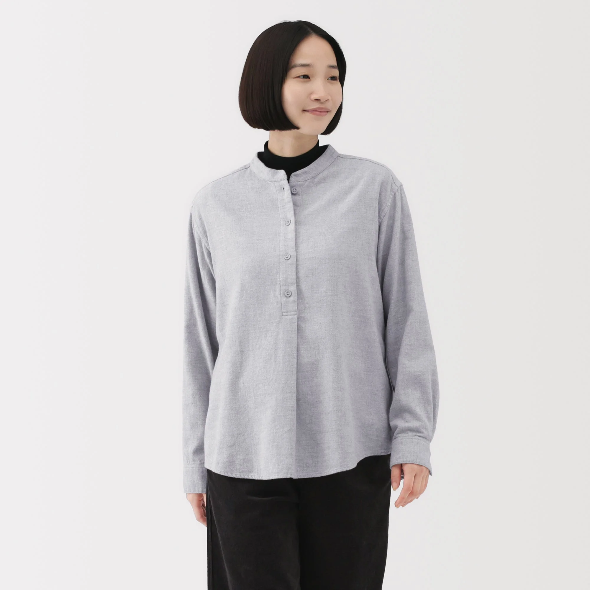 Flannel Stand Collar Blouse - Image 3