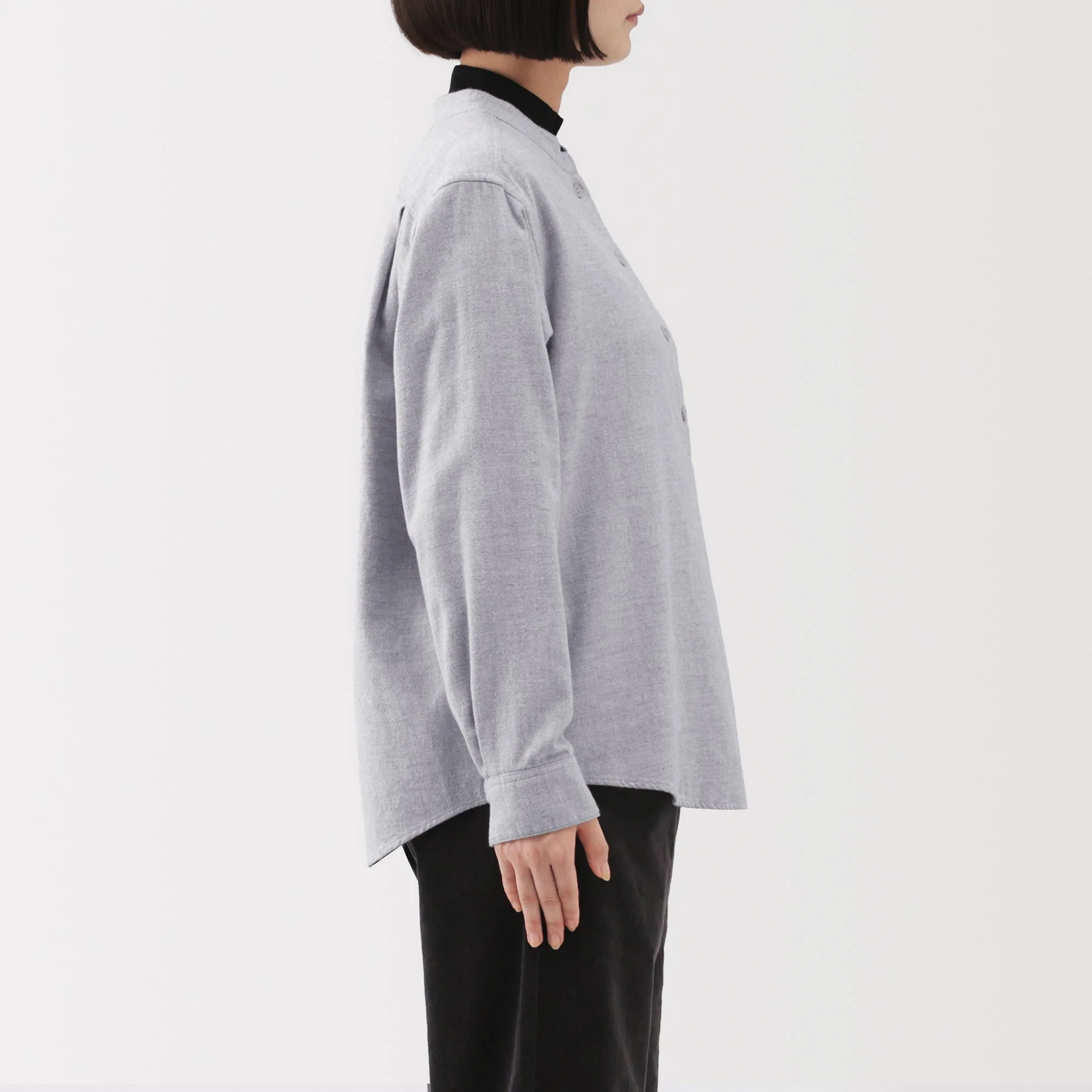 Flannel Stand Collar Blouse - Image 5
