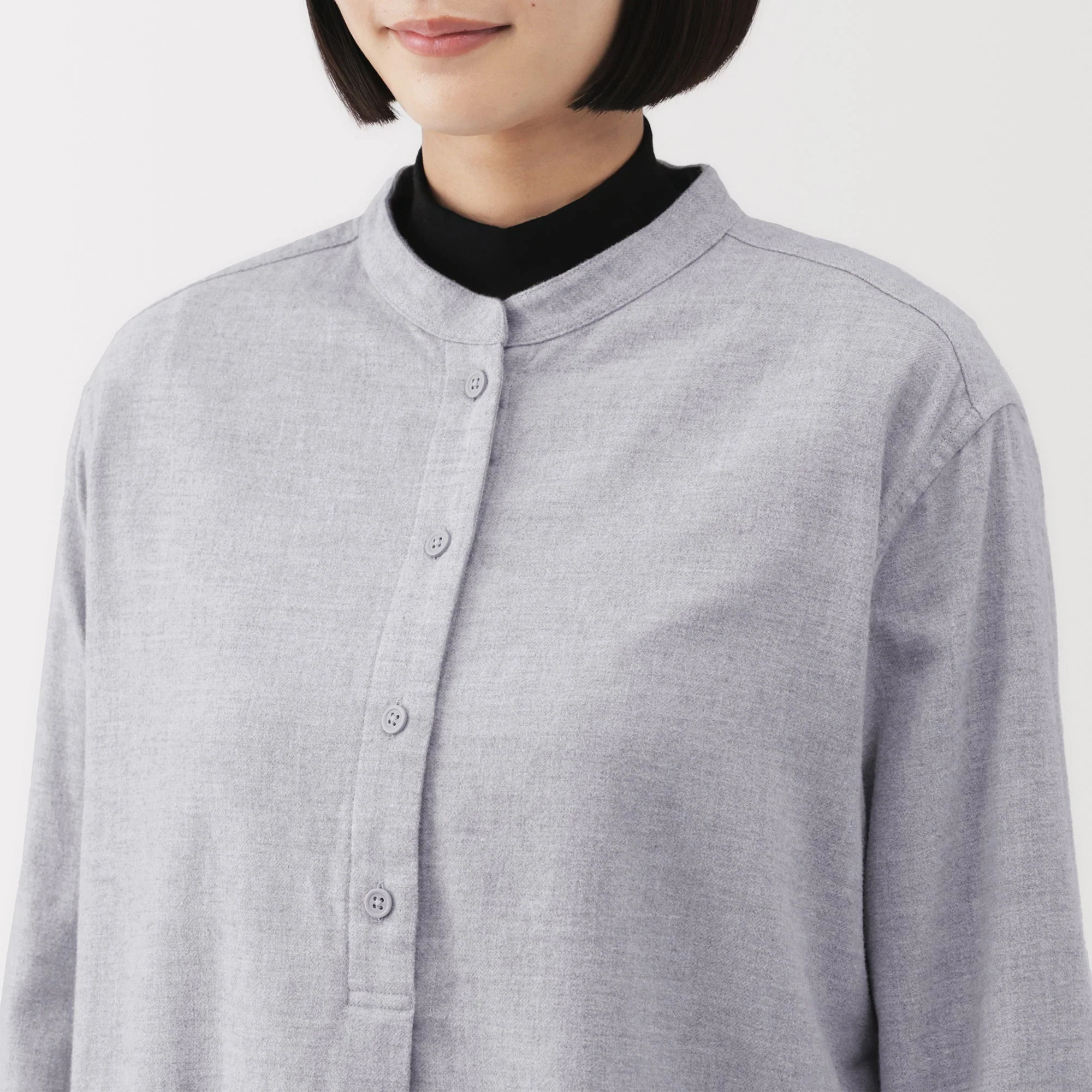 Flannel Stand Collar Blouse - Image 7