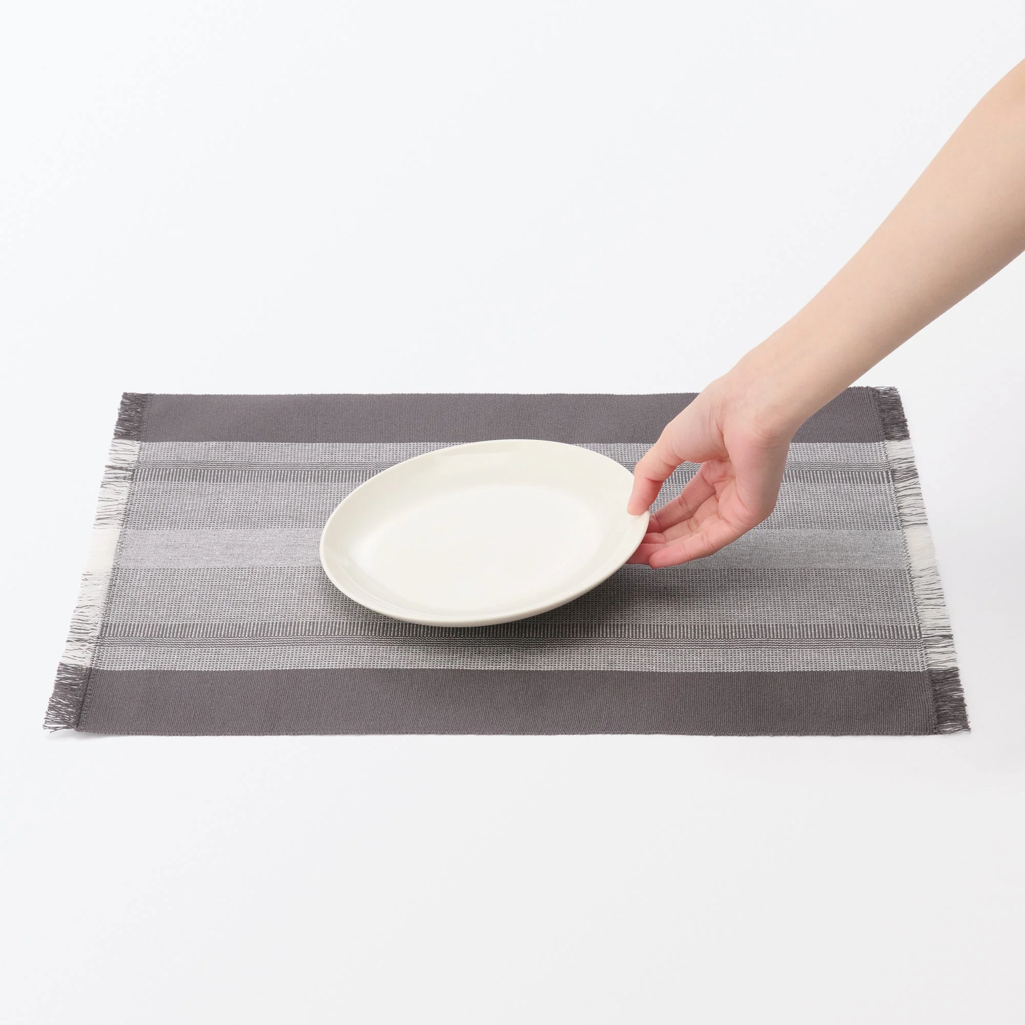Indian Cotton Rib Placemat - Charcoal Gray - Image 2
