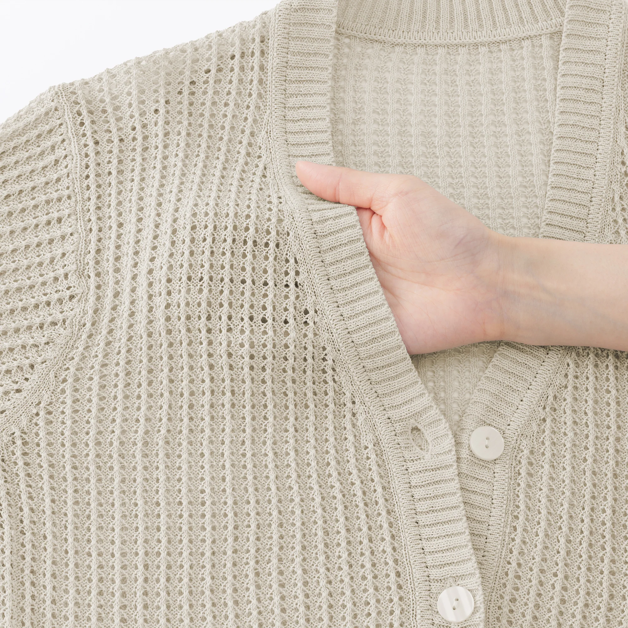 Linen Blend Mesh V-Neck Cardigan - Image 24