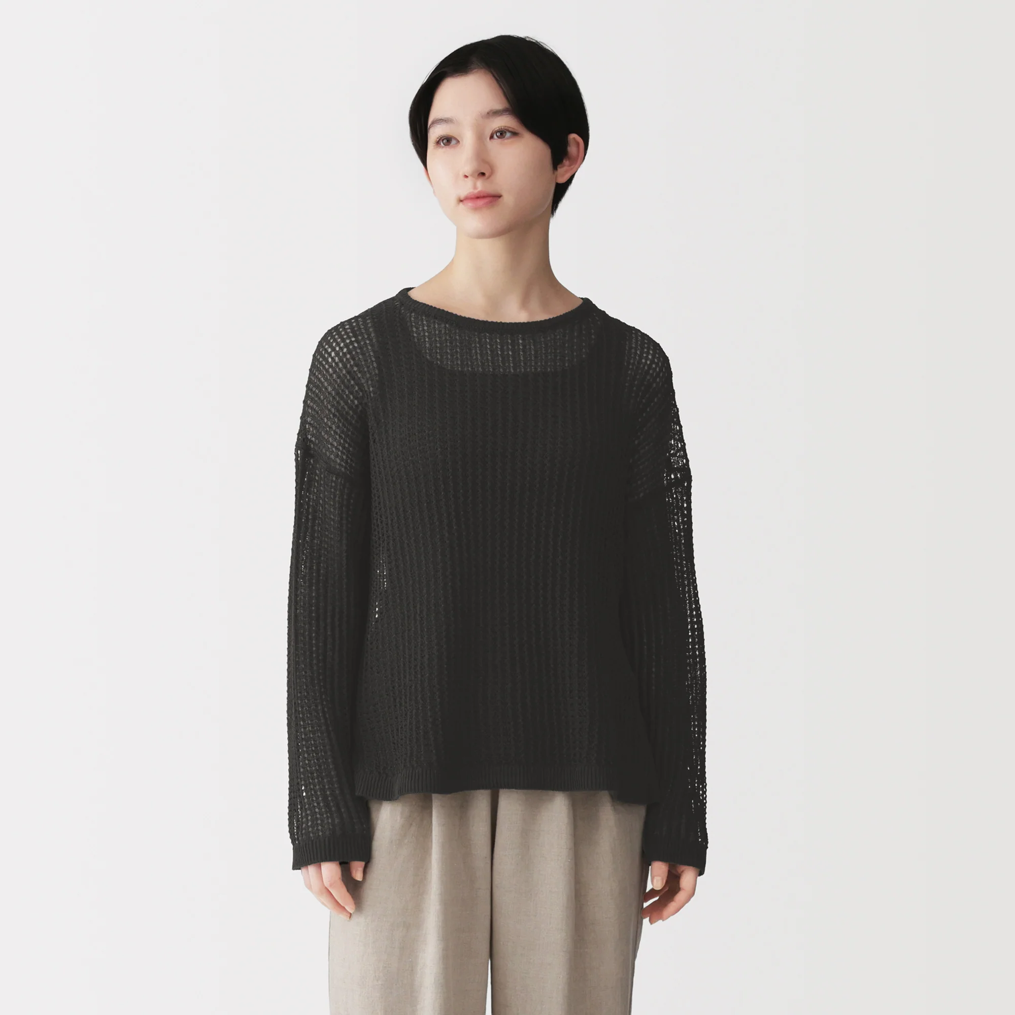 Linen Blend Mesh Wide Sweater - Image 12