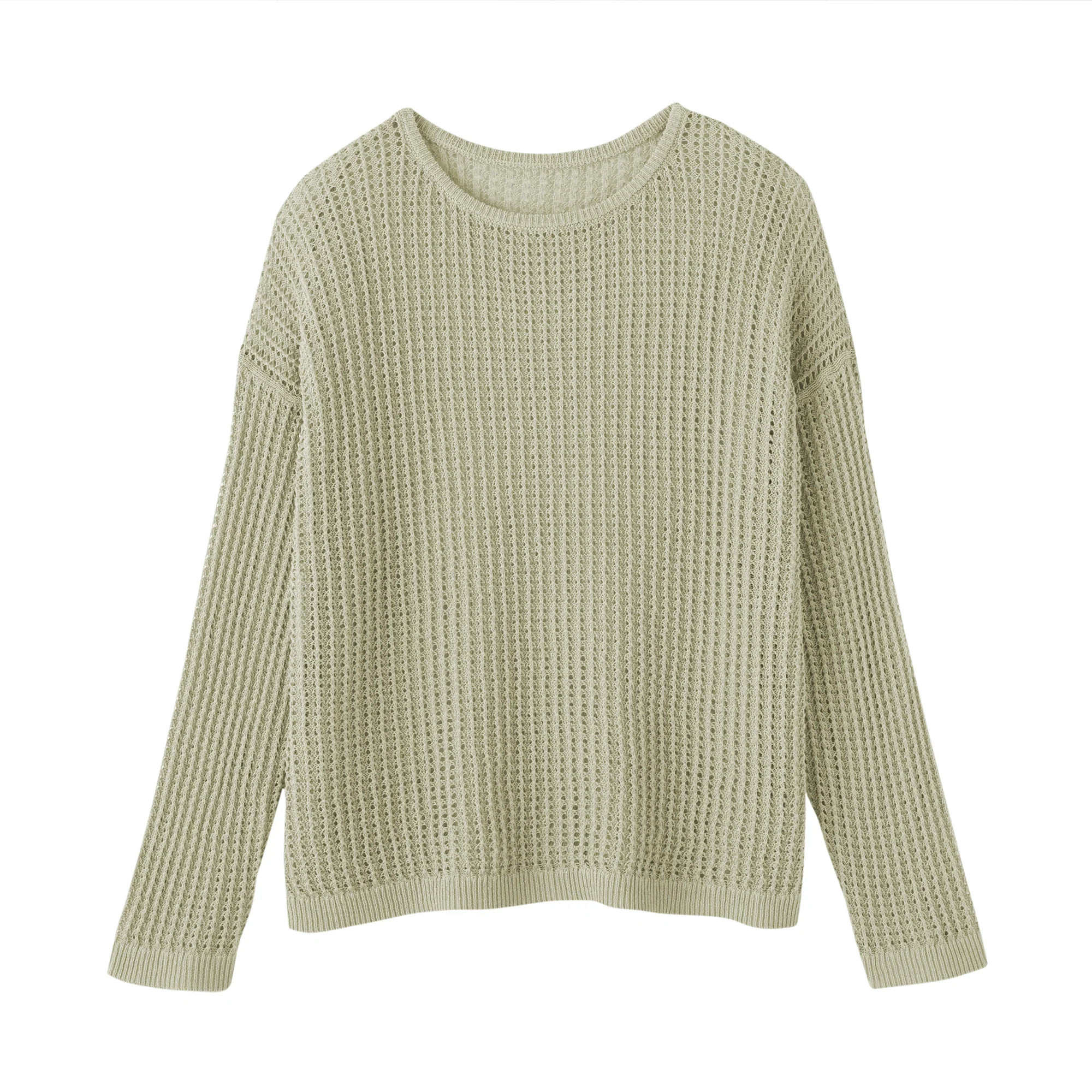 Linen Blend Mesh Wide Sweater - Image 2