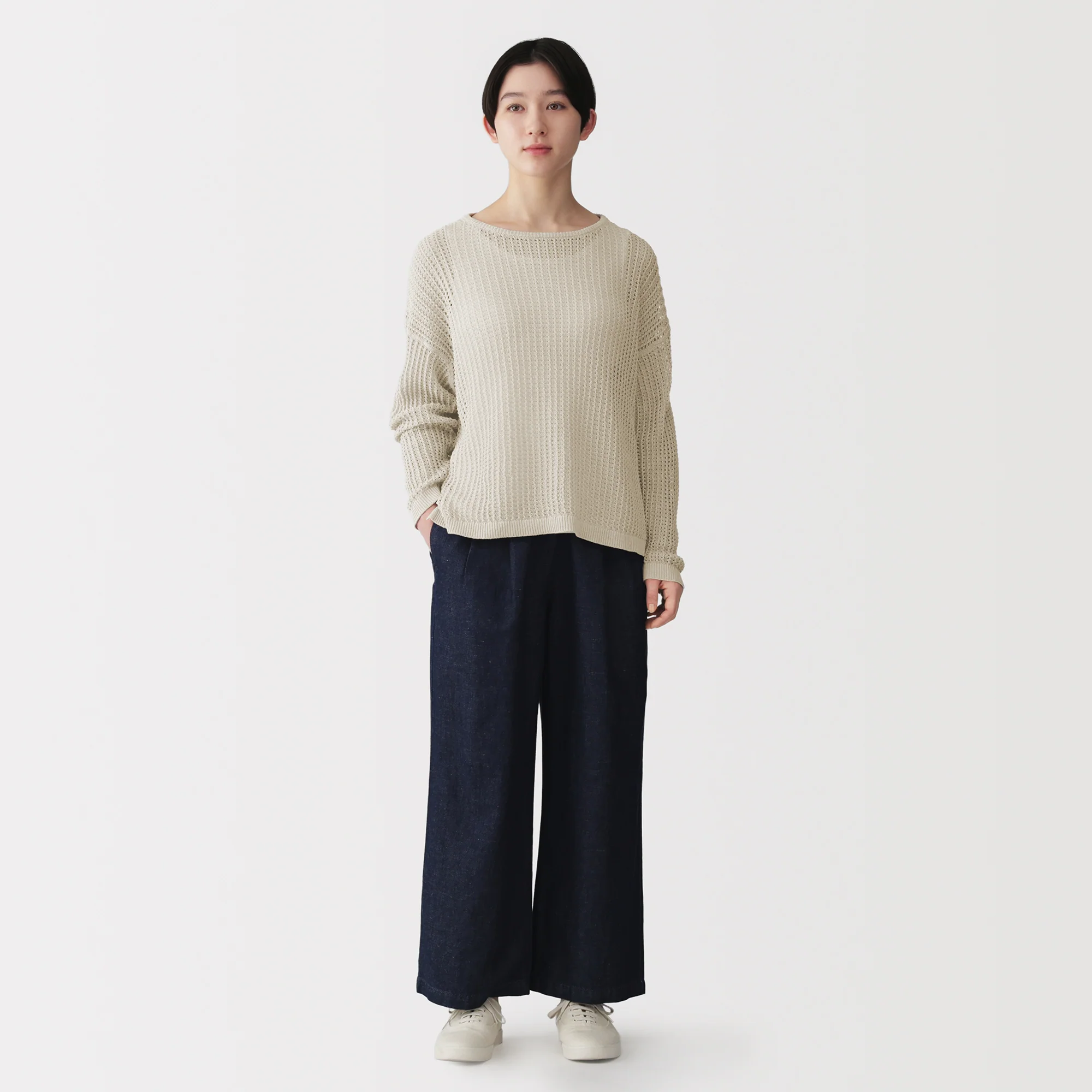 Linen Blend Mesh Wide Sweater - Image 22