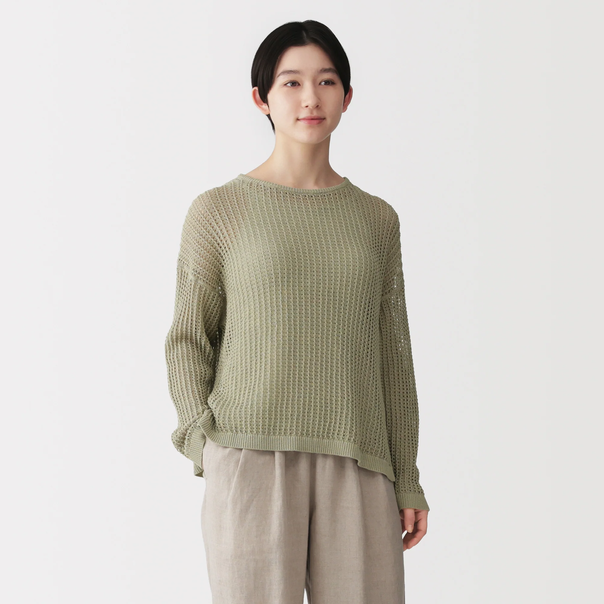 Linen Blend Mesh Wide Sweater - Image 3