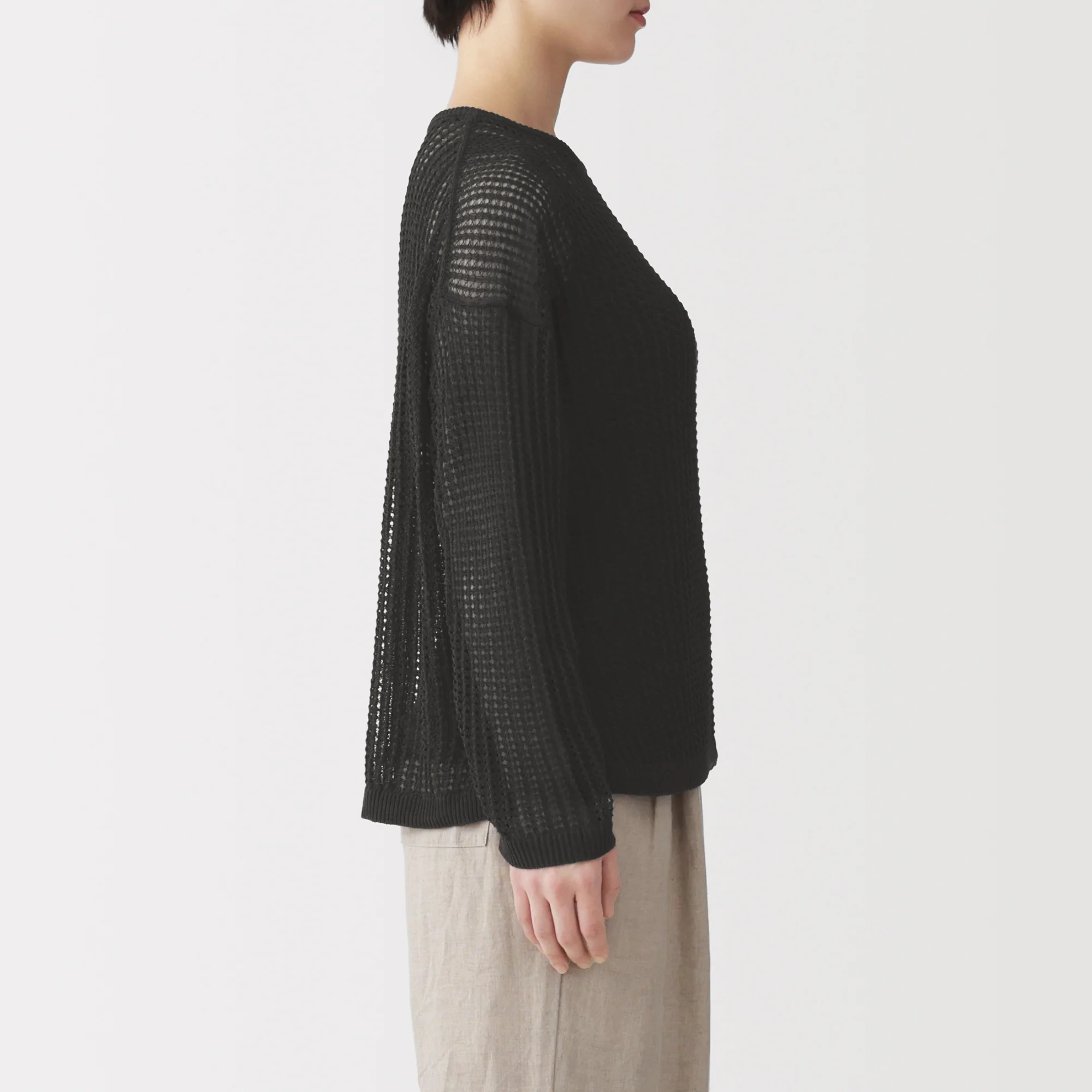 Linen Blend Mesh Wide Sweater - Image 5