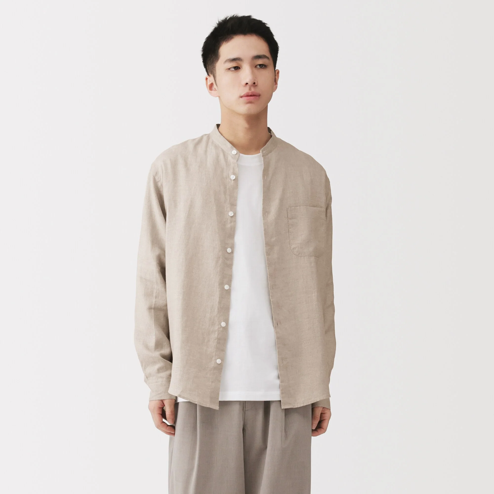 Linen Stand Collar Shirt - Image 21