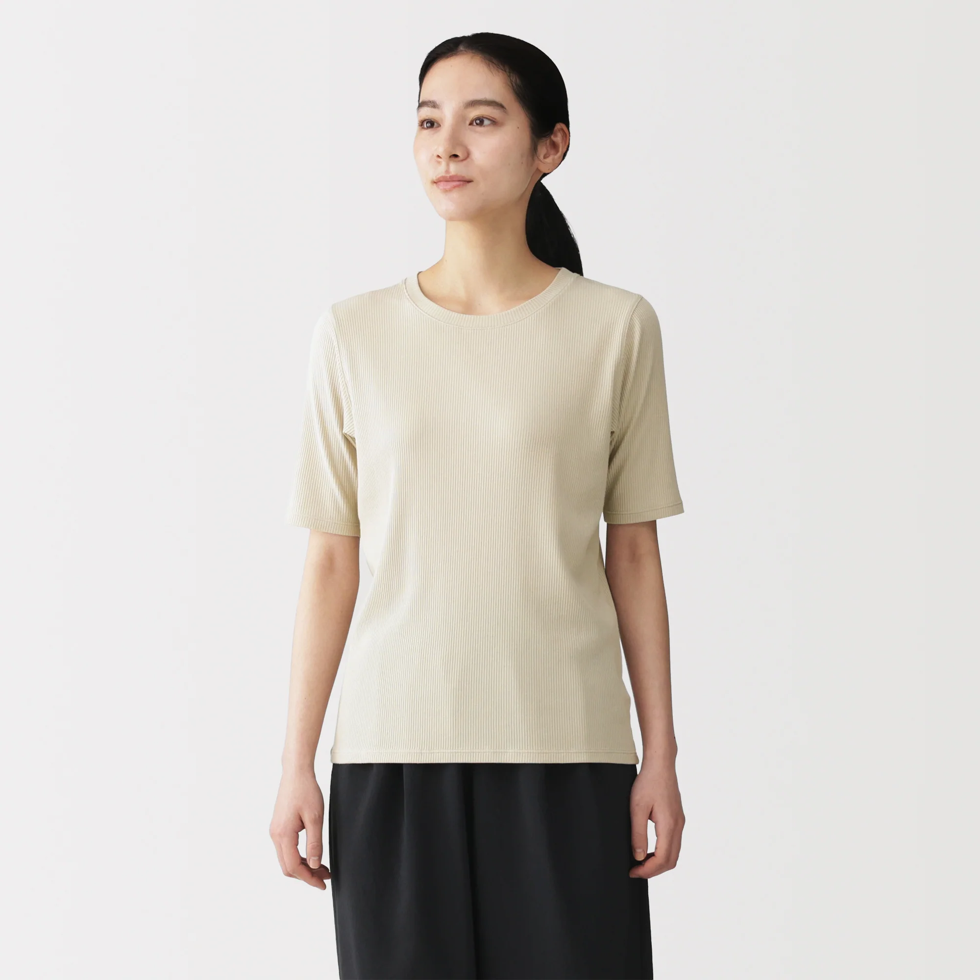 Lyocell Blend Rib Half Sleeve T-Shirt - Image 27