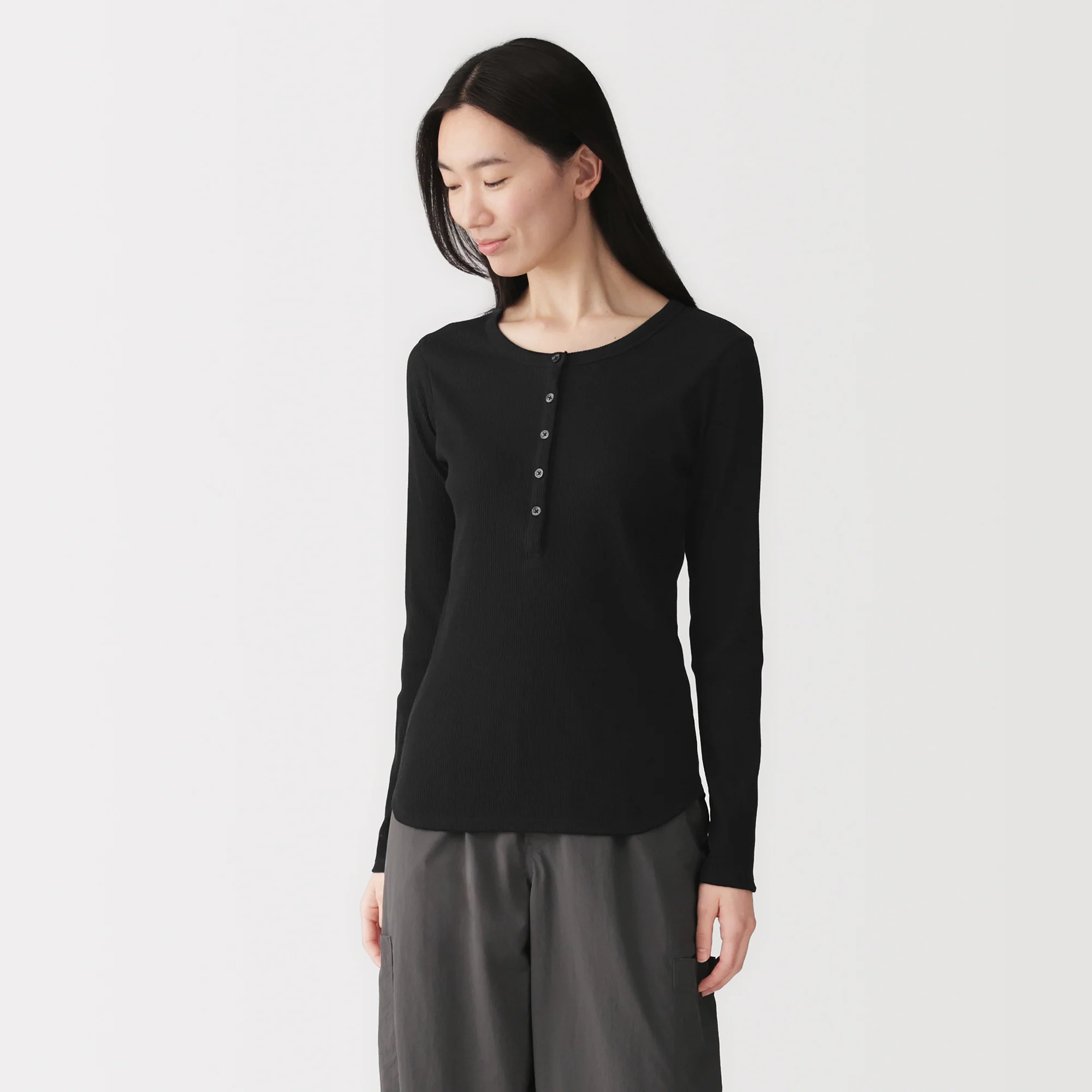 Lyocell Blend Rib Henley T-Shirt