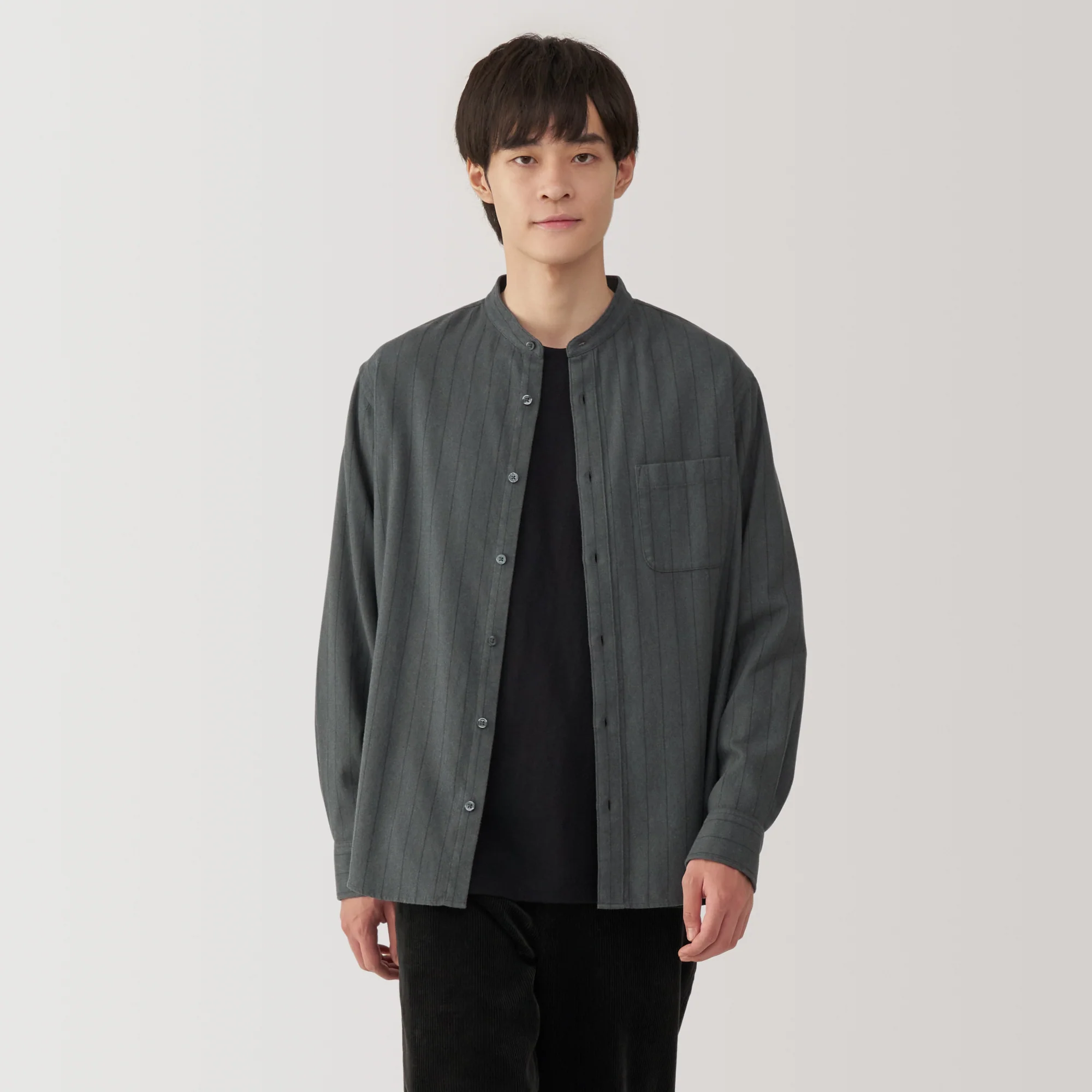 Men's Flannel Stand Collar Long Sleeve Shirt - Image 41