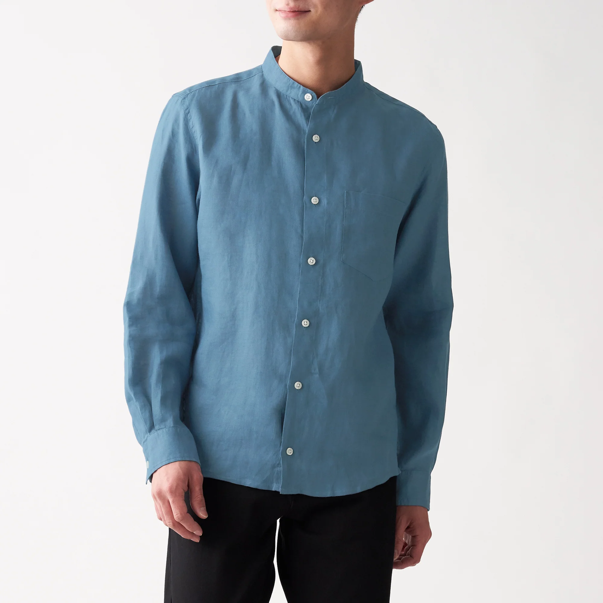 Men's French Linen Washed Stand Collar Shirt