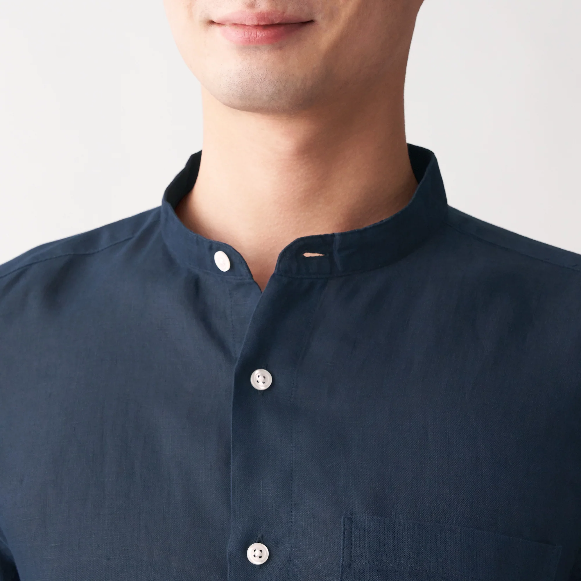 Men's French Linen Washed Stand Collar Shirt - Image 19