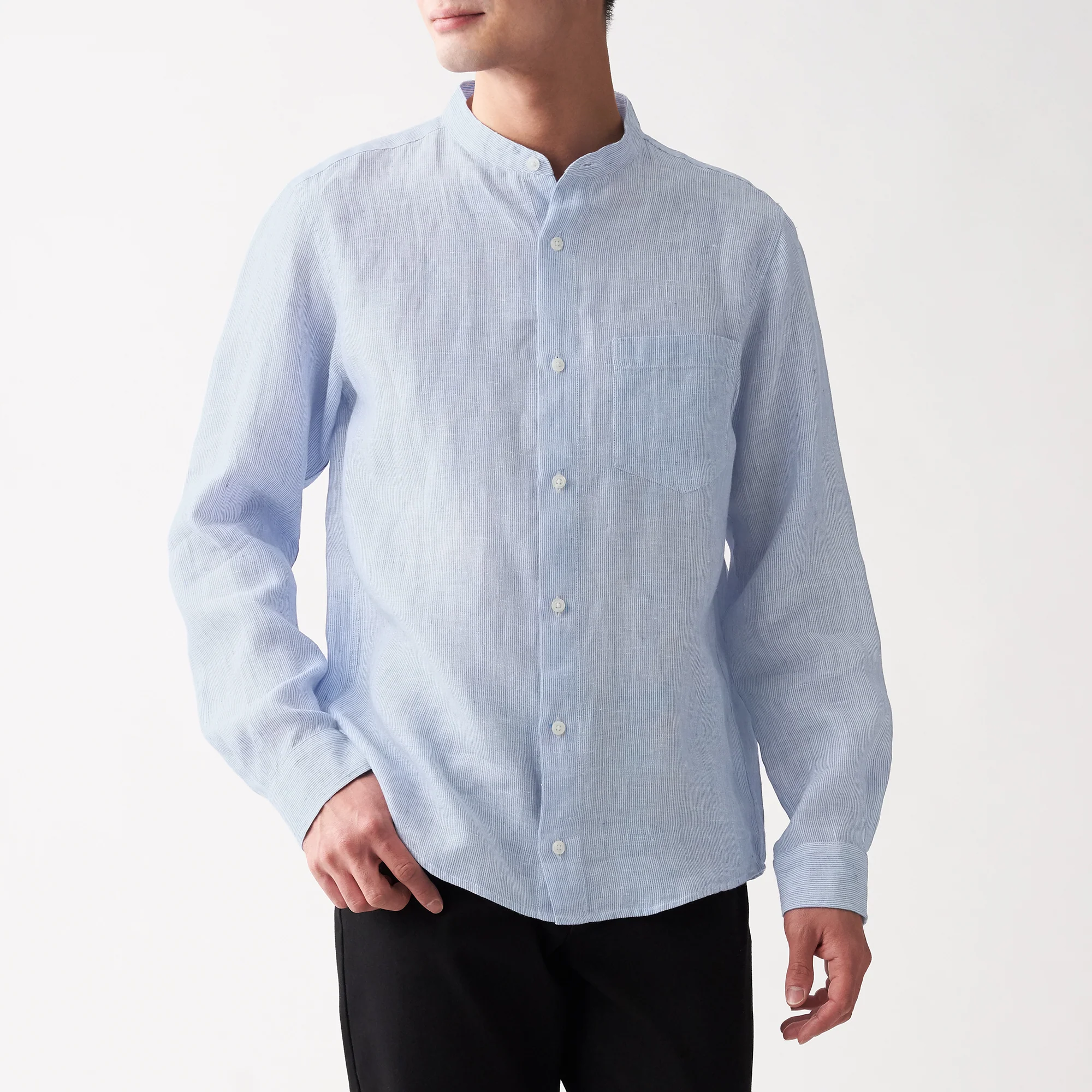 Men's French Linen Washed Stand Collar Shirt - Image 24