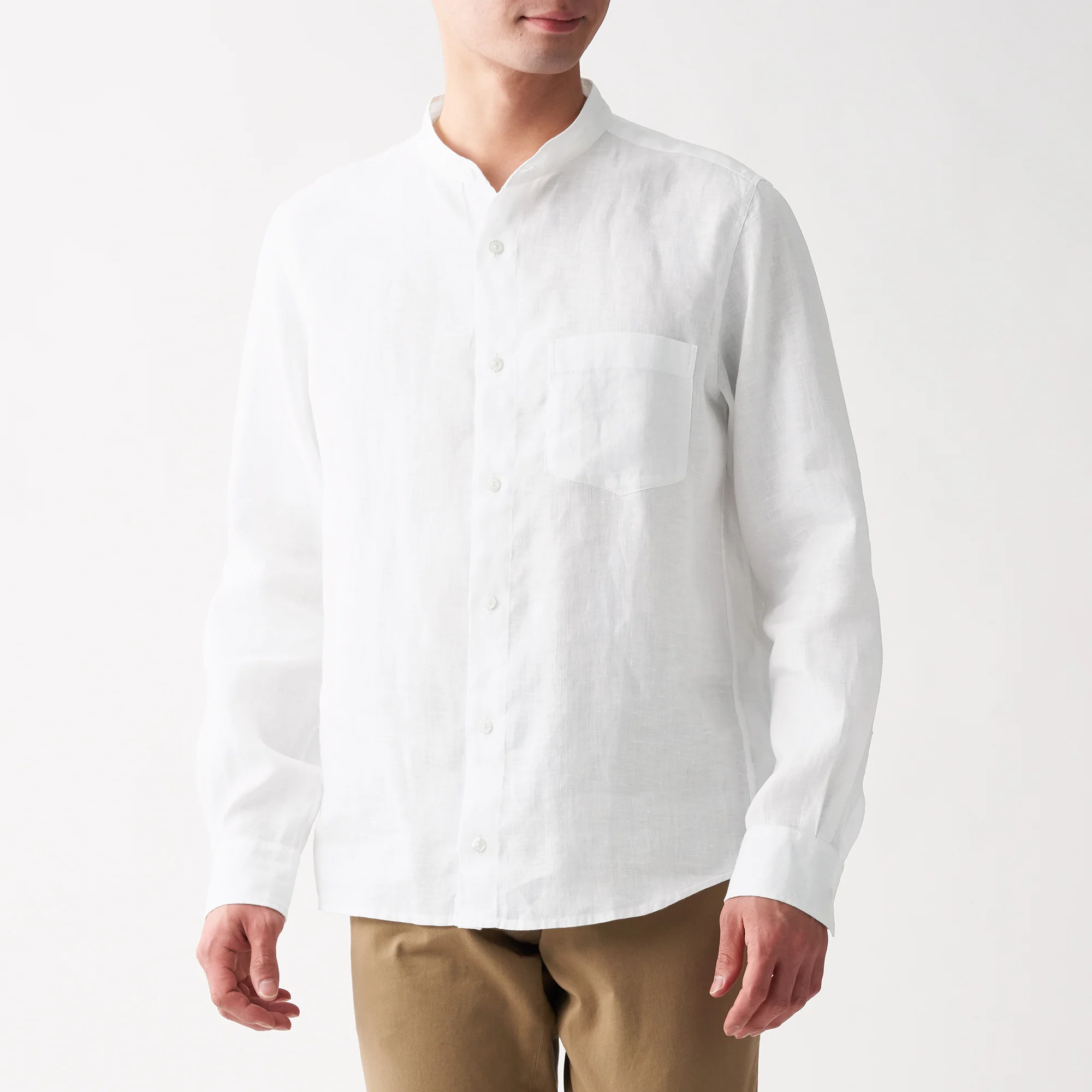 Men's French Linen Washed Stand Collar Shirt - Image 38
