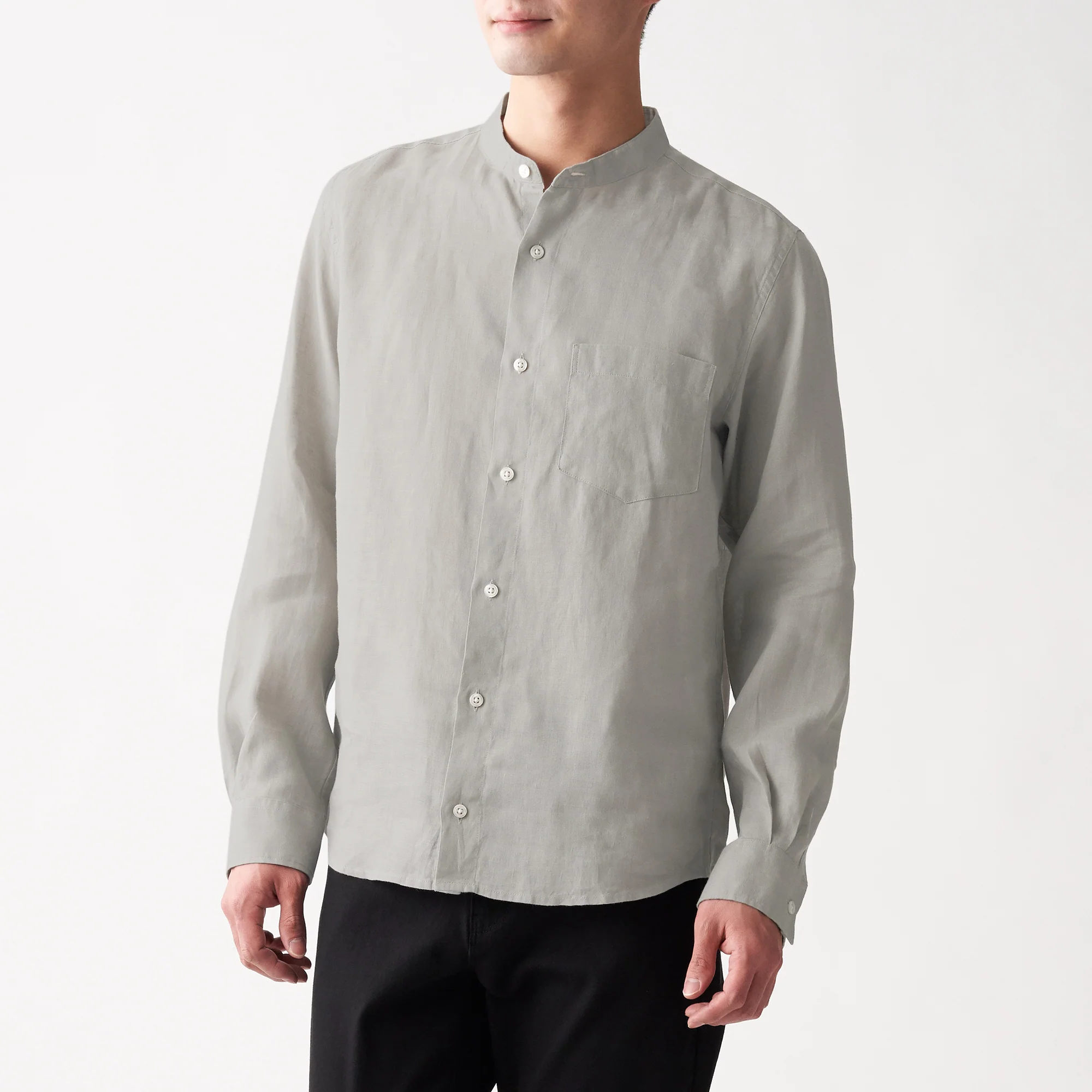 Men's French Linen Washed Stand Collar Shirt - Image 45