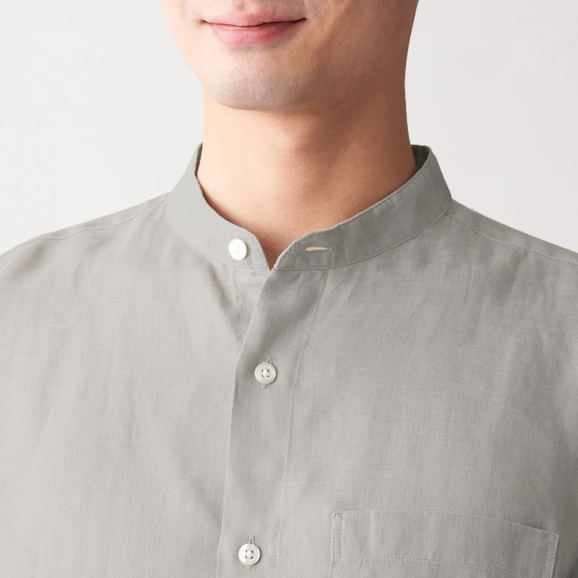 Men's French Linen Washed Stand Collar Shirt - Image 47