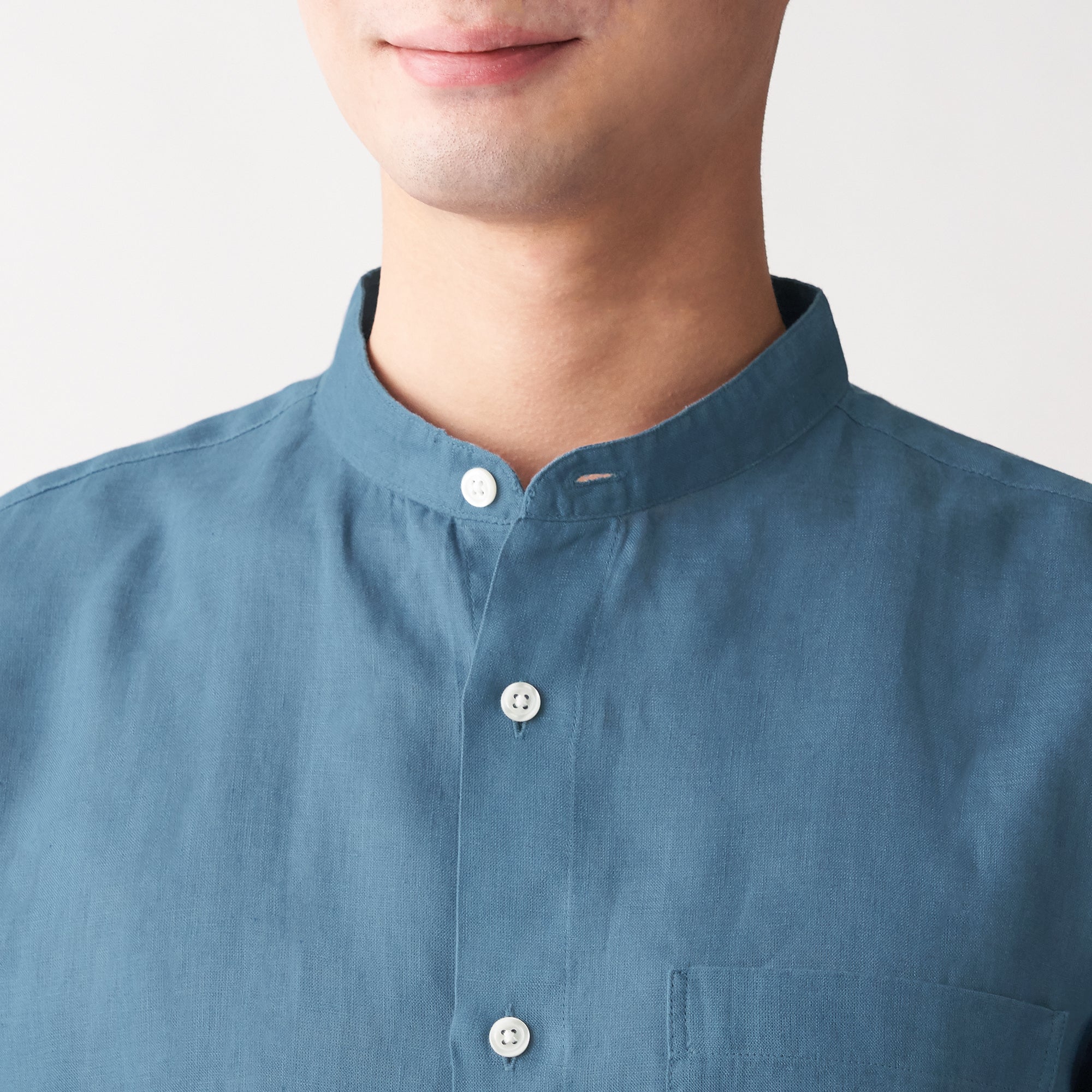 Men's French Linen Washed Stand Collar Shirt - Image 5