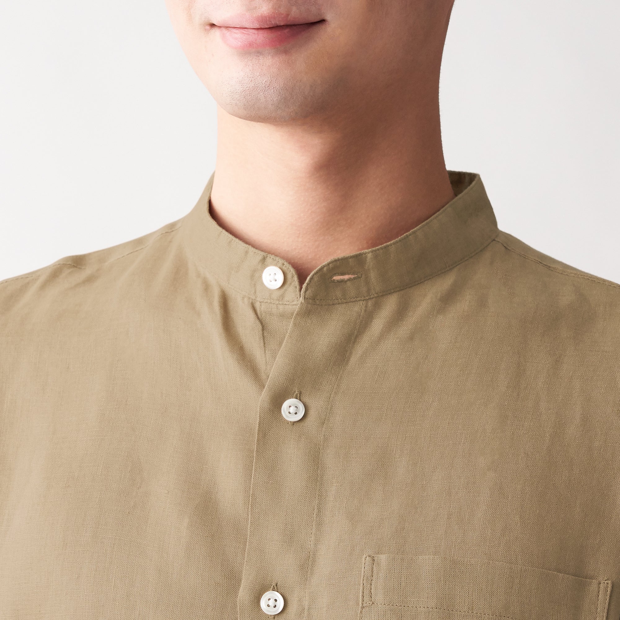 Men's French Linen Washed Stand Collar Shirt - Image 69