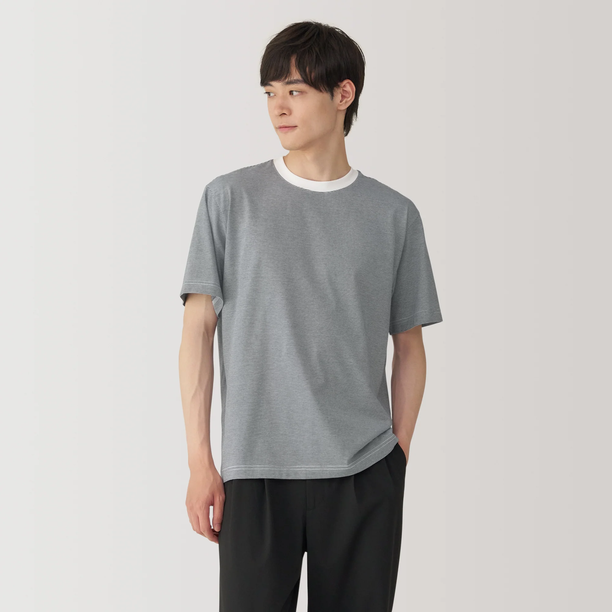 Men's Jersey Crew Neck Short Sleeve Striped T-Shirt