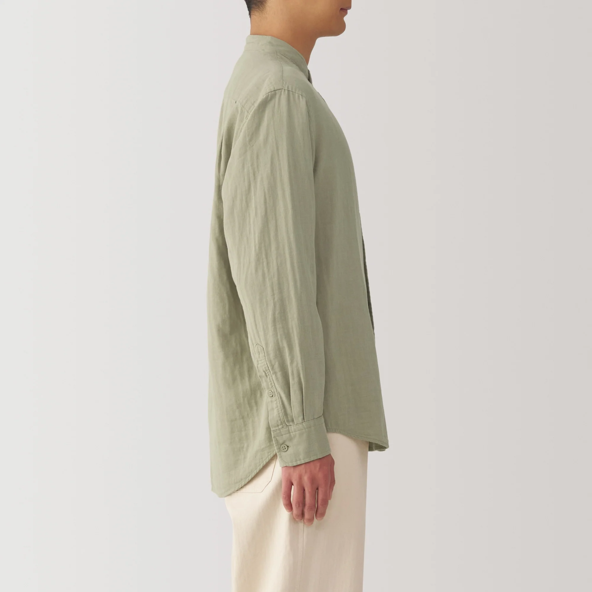 Men's Kapok Blend Double Gauze Stand Collar Long Sleeve Striped Shirt - Image 23