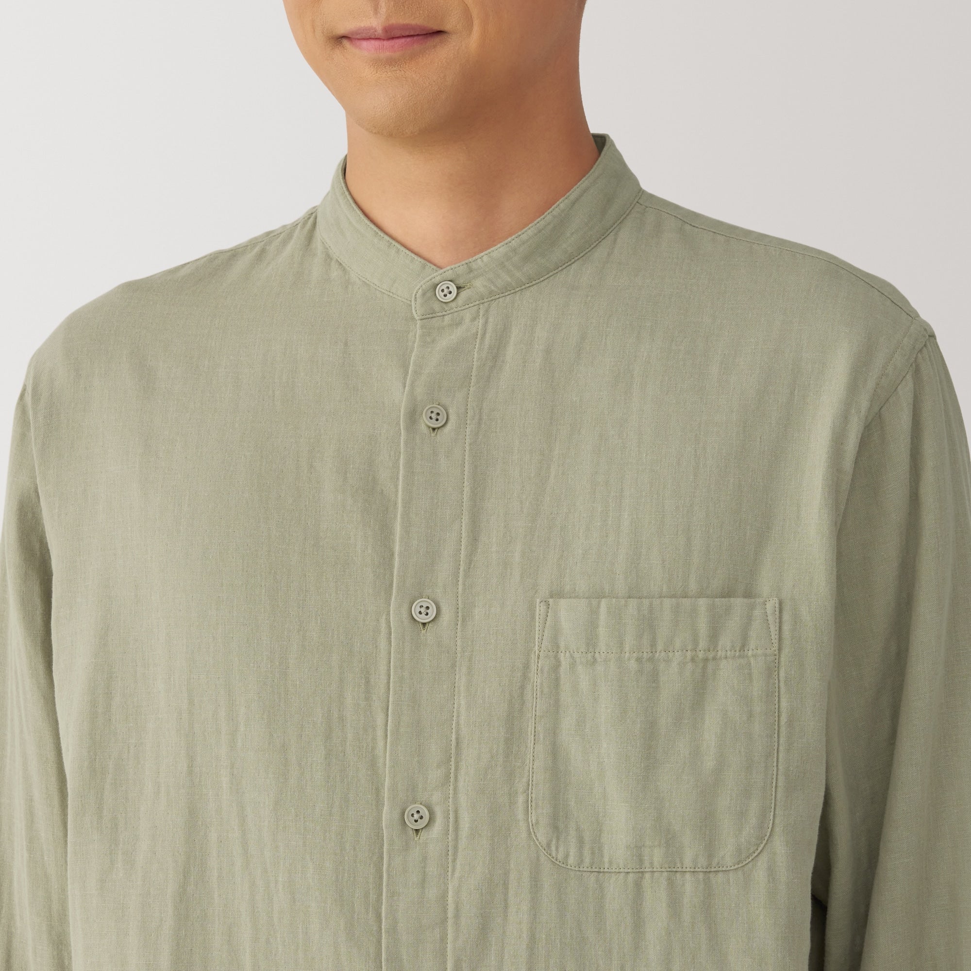 Men's Kapok Blend Double Gauze Stand Collar Long Sleeve Striped Shirt - Image 25
