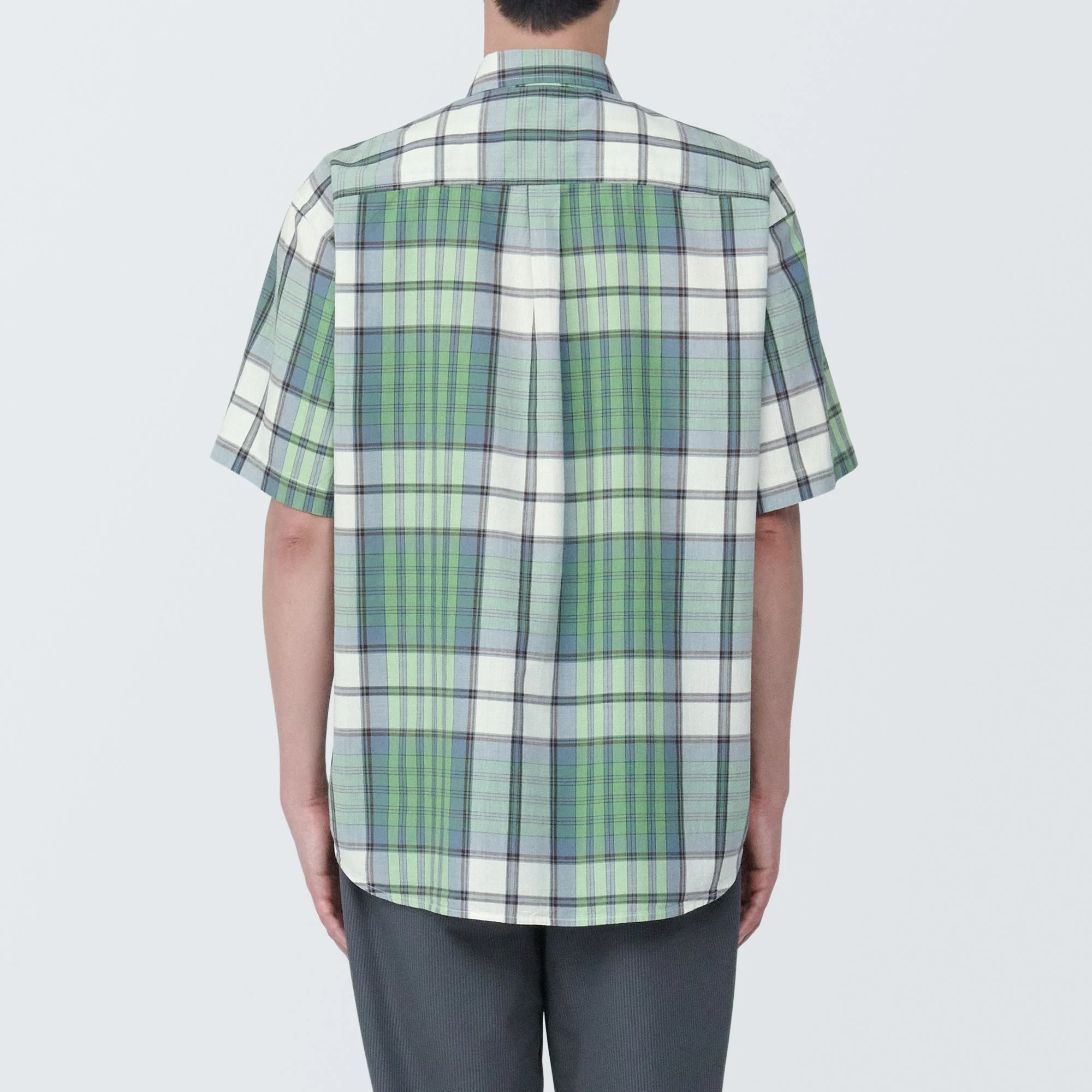 Men's Madras Check Button Down Short Sleeve Shirt - Image 6
