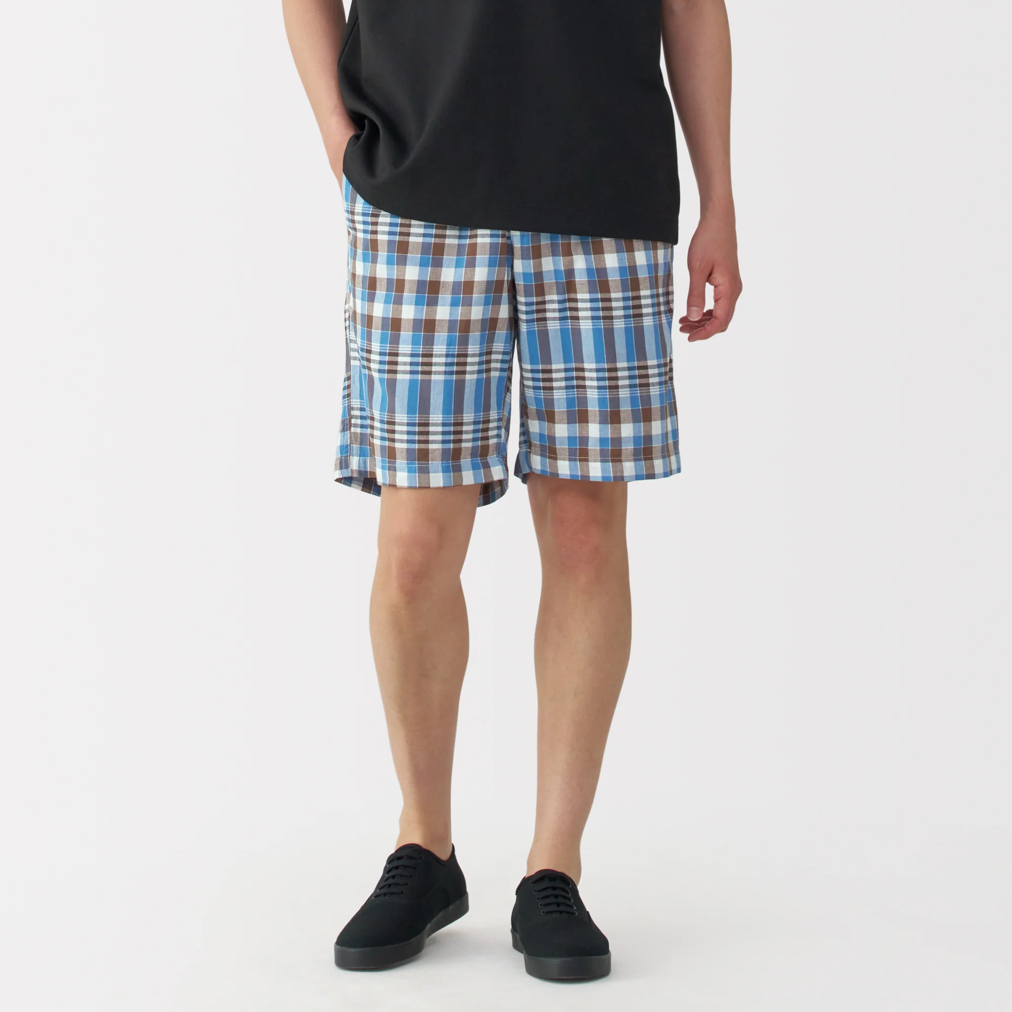 Men's Madras Check Button Easy Shorts