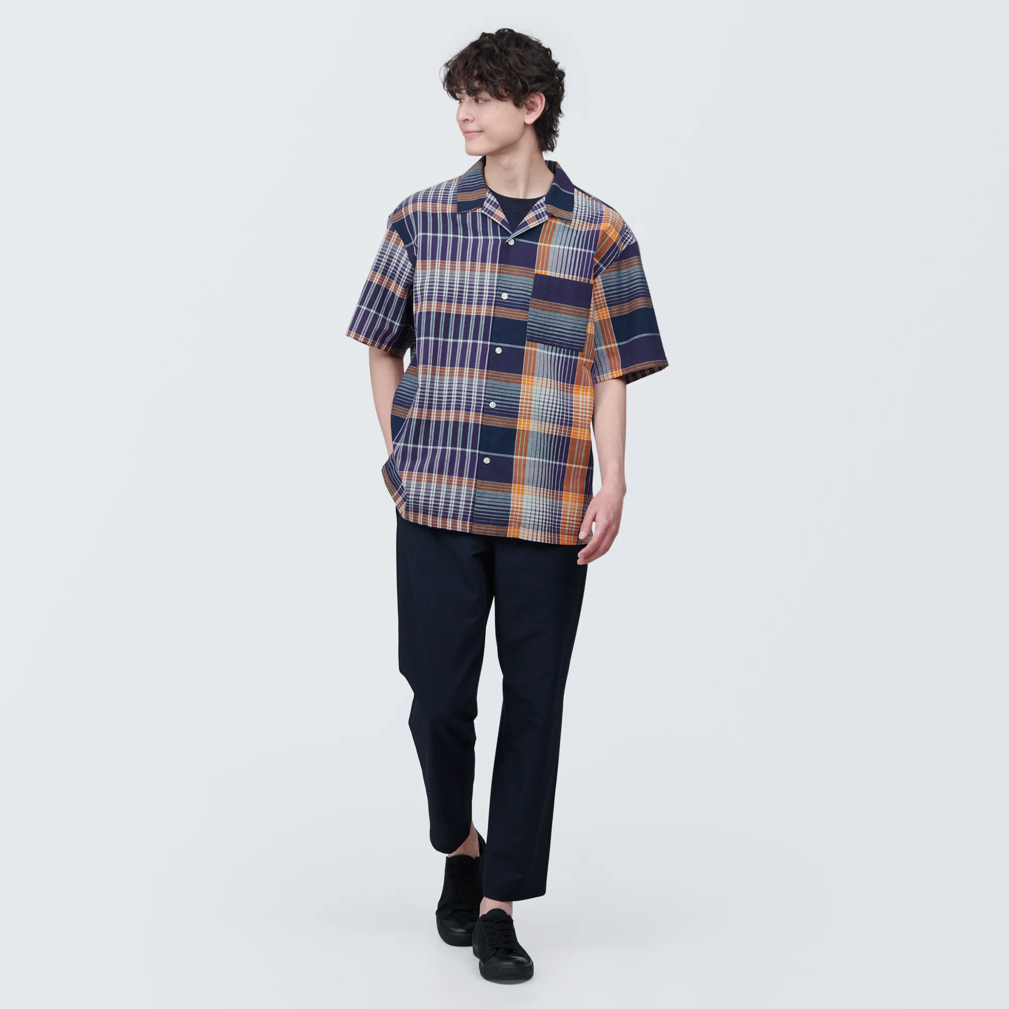 Men's Madras Check Open Collar Short Sleeve Shirt - Image 4