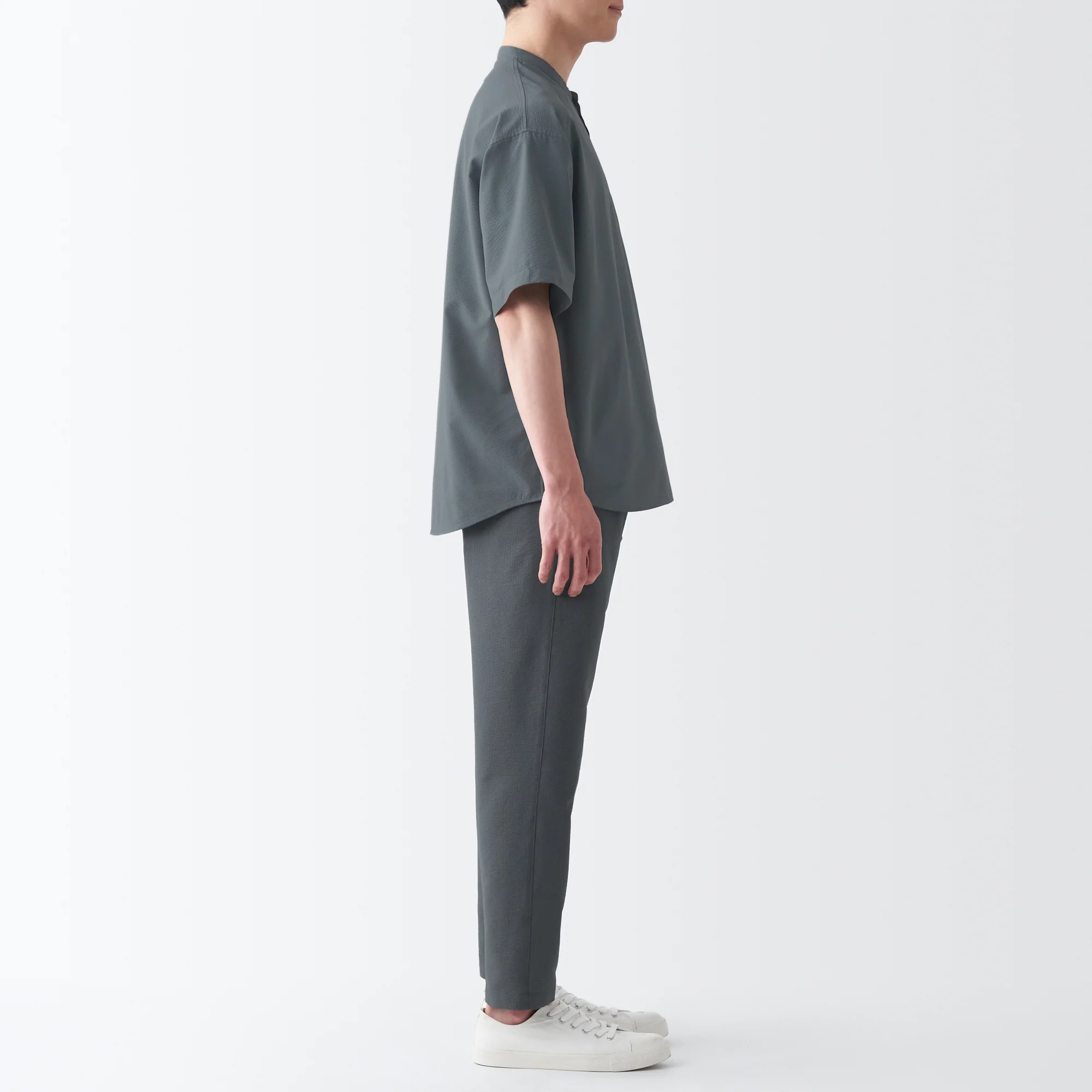 Men's Seersucker Henry Neck Woven T-Shirt - Image 23