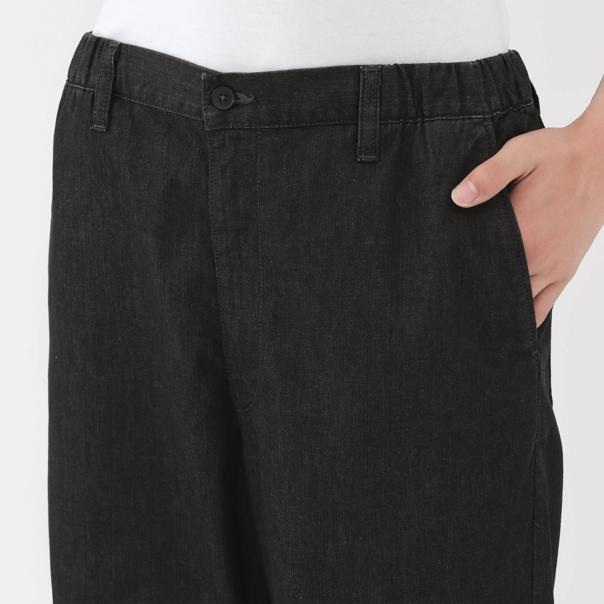 Men's Washed Denim Easy Pants - Black - Image 7