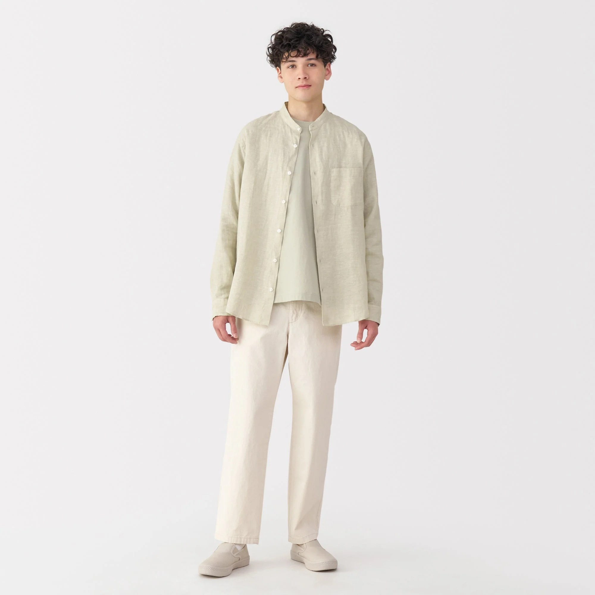 Men's Linen Stand Collar Shirt - Image 20