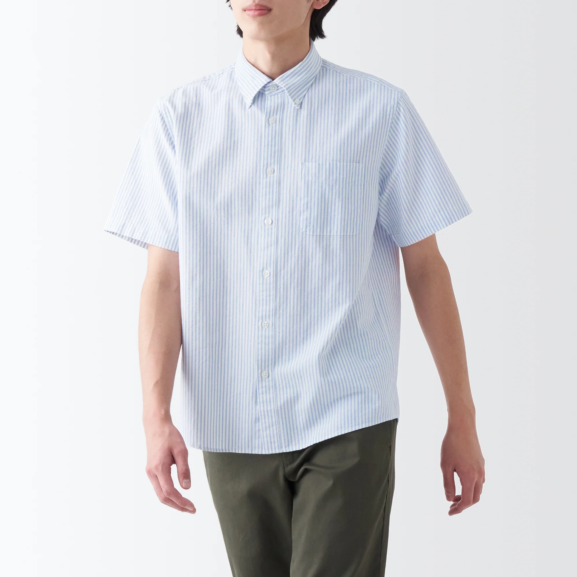 Men's Washed Oxford Button Down  Patterned Short Sleeve Shirt