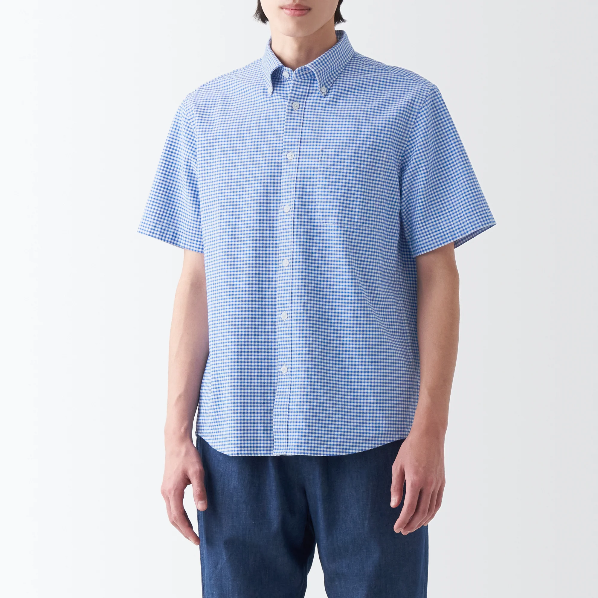 Men's Washed Oxford Button Down  Patterned Short Sleeve Shirt - Image 21