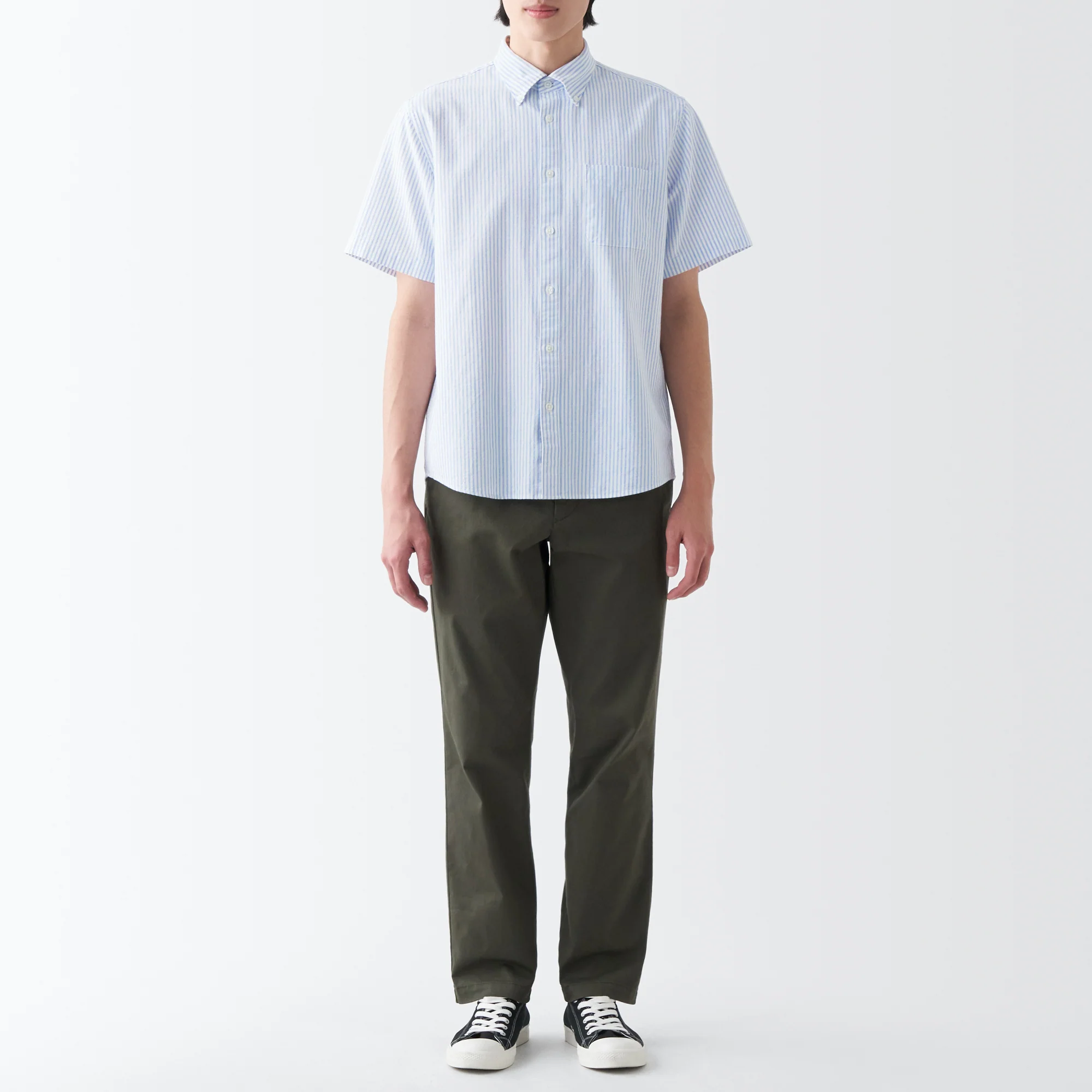 Men's Washed Oxford Button Down  Patterned Short Sleeve Shirt - Image 4