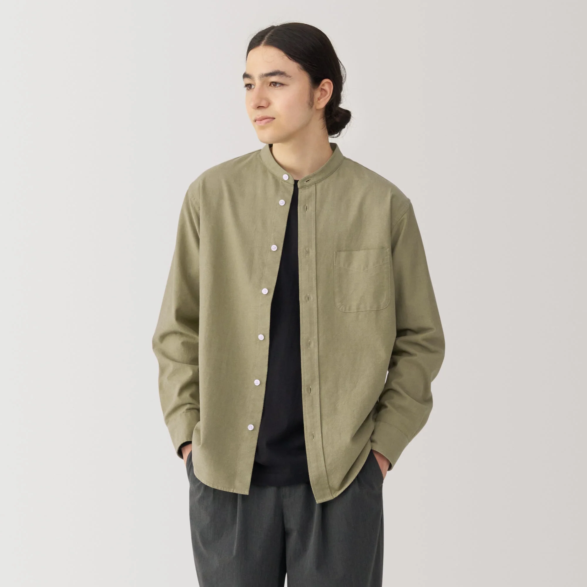 Men's Washed Oxford Stand Collar Shirt - Image 11
