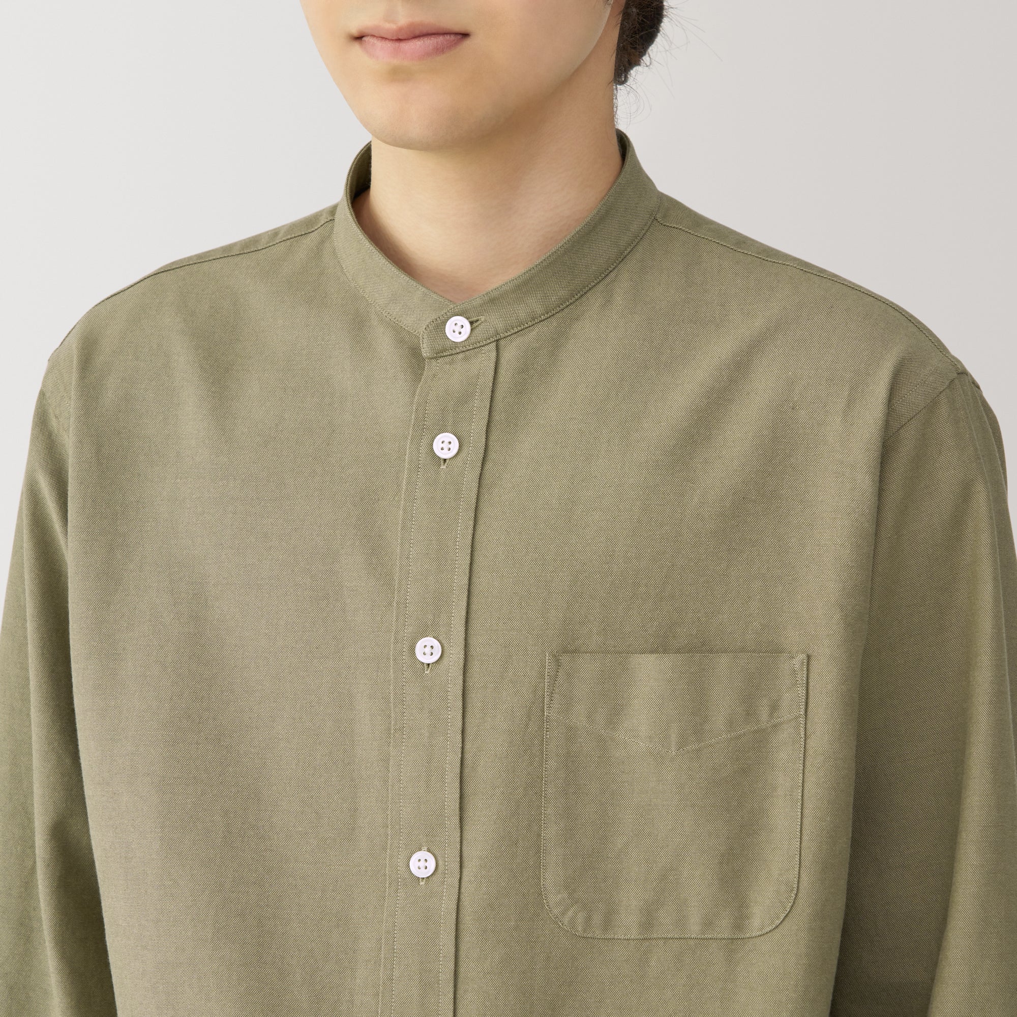 Men's Washed Oxford Stand Collar Shirt - Image 15