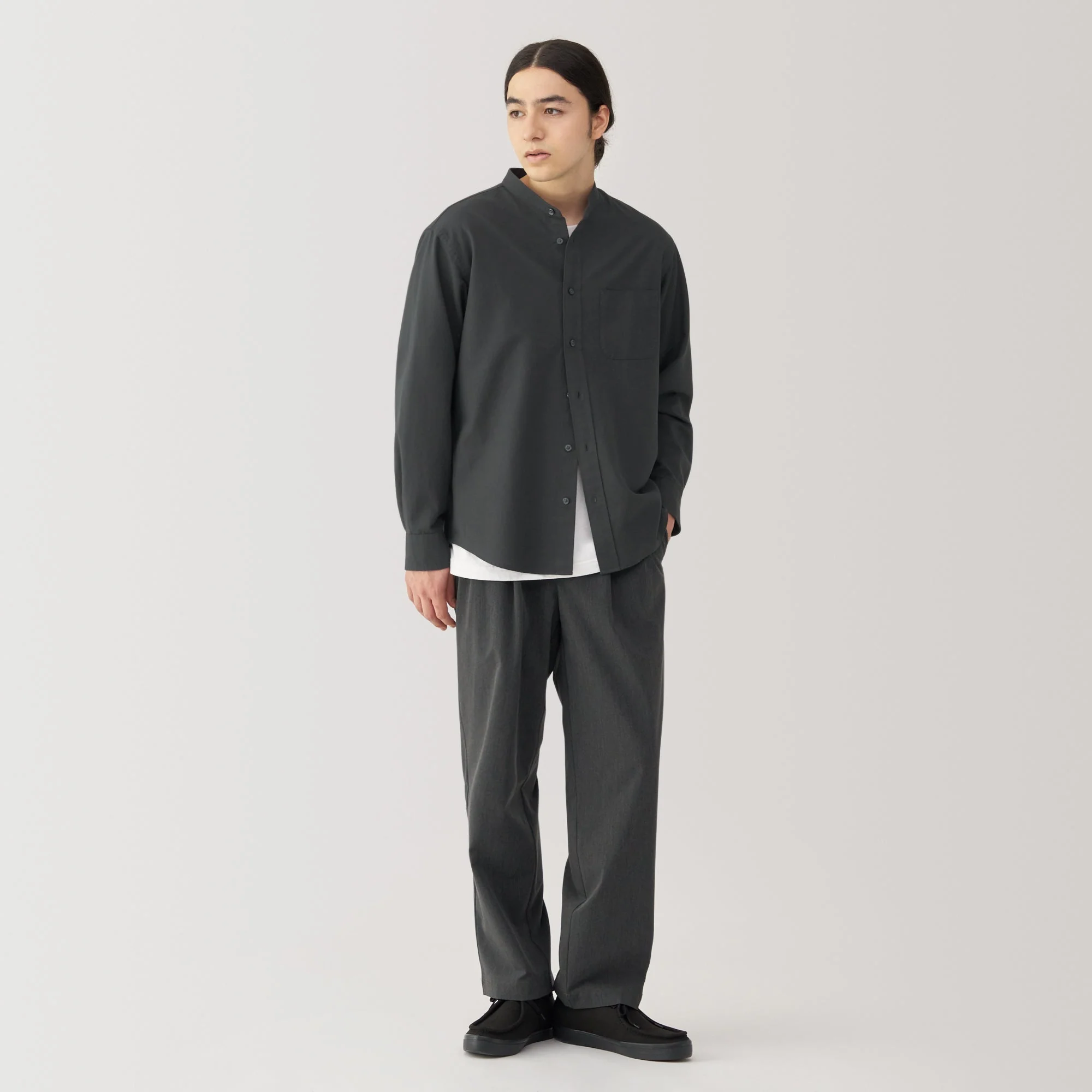 Men's Washed Oxford Stand Collar Shirt - Image 26