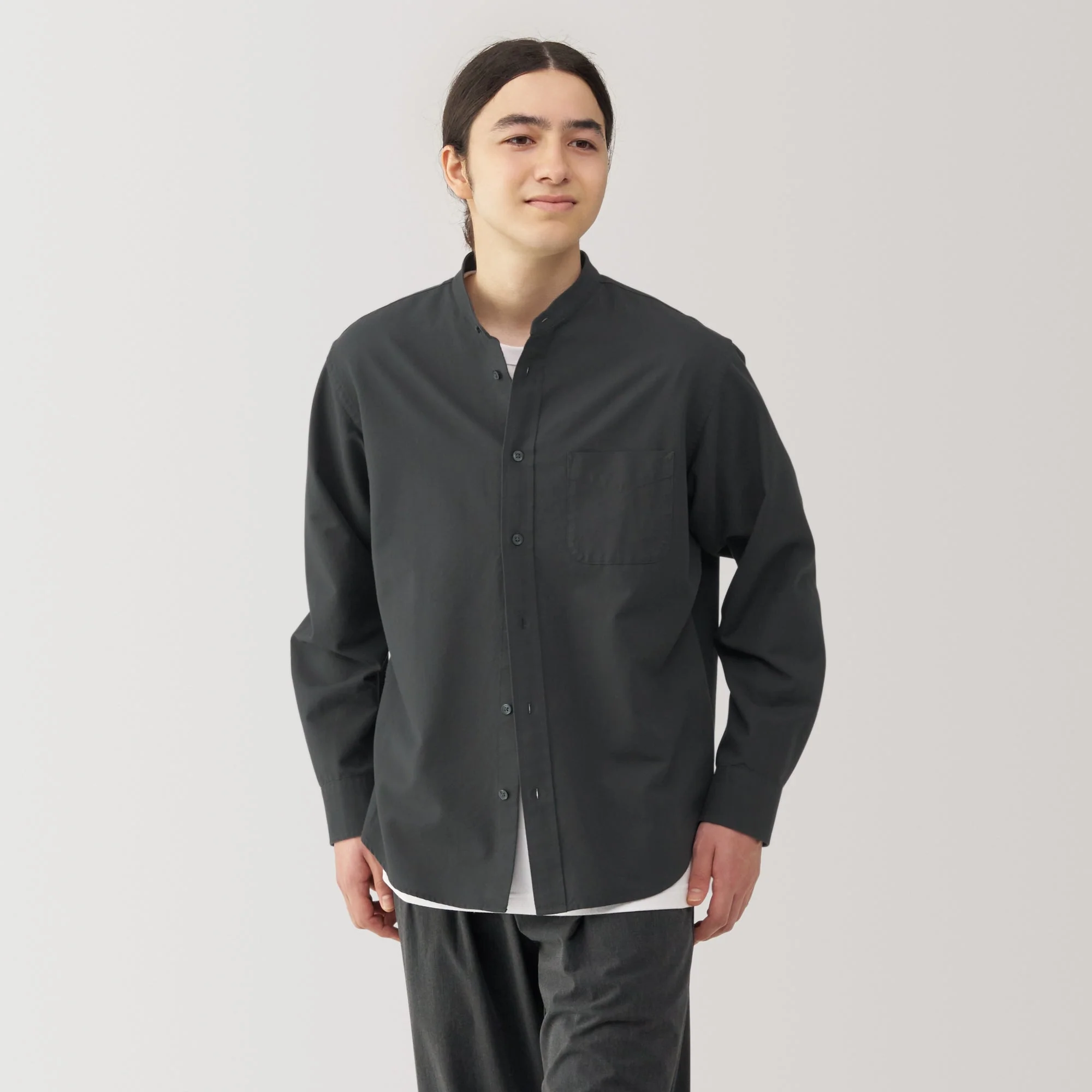 Men's Washed Oxford Stand Collar Shirt - Image 27