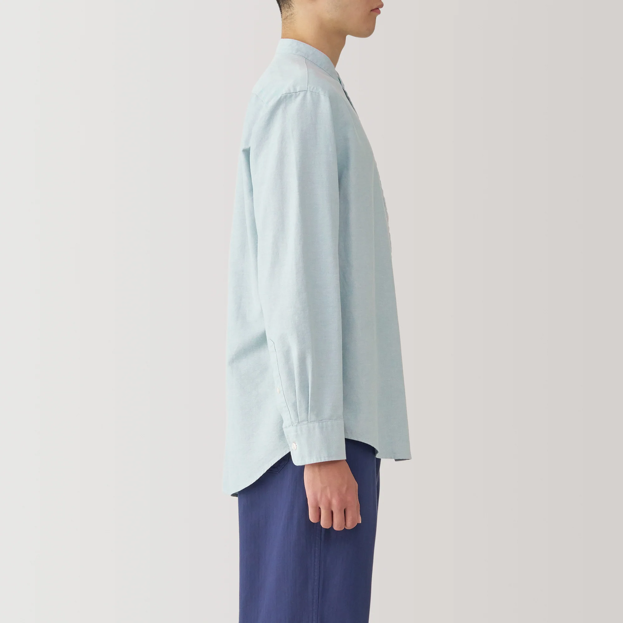 Men's Washed Oxford Stand Collar Long Sleeve Shirt - Image 21