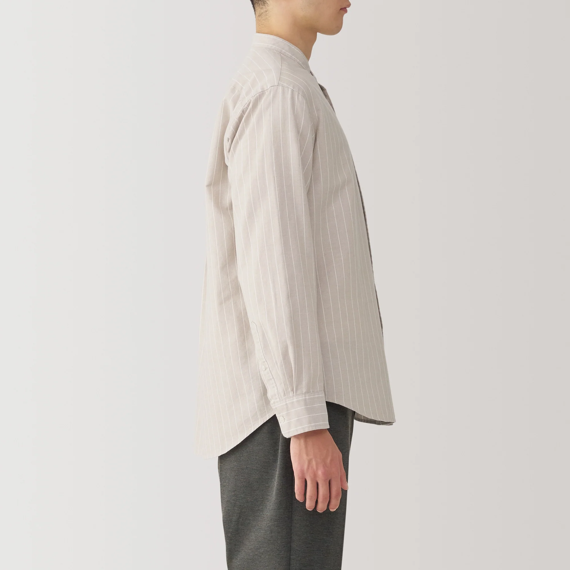Men's Washed Oxford Stand Collar Long Sleeve Shirt - Image 37