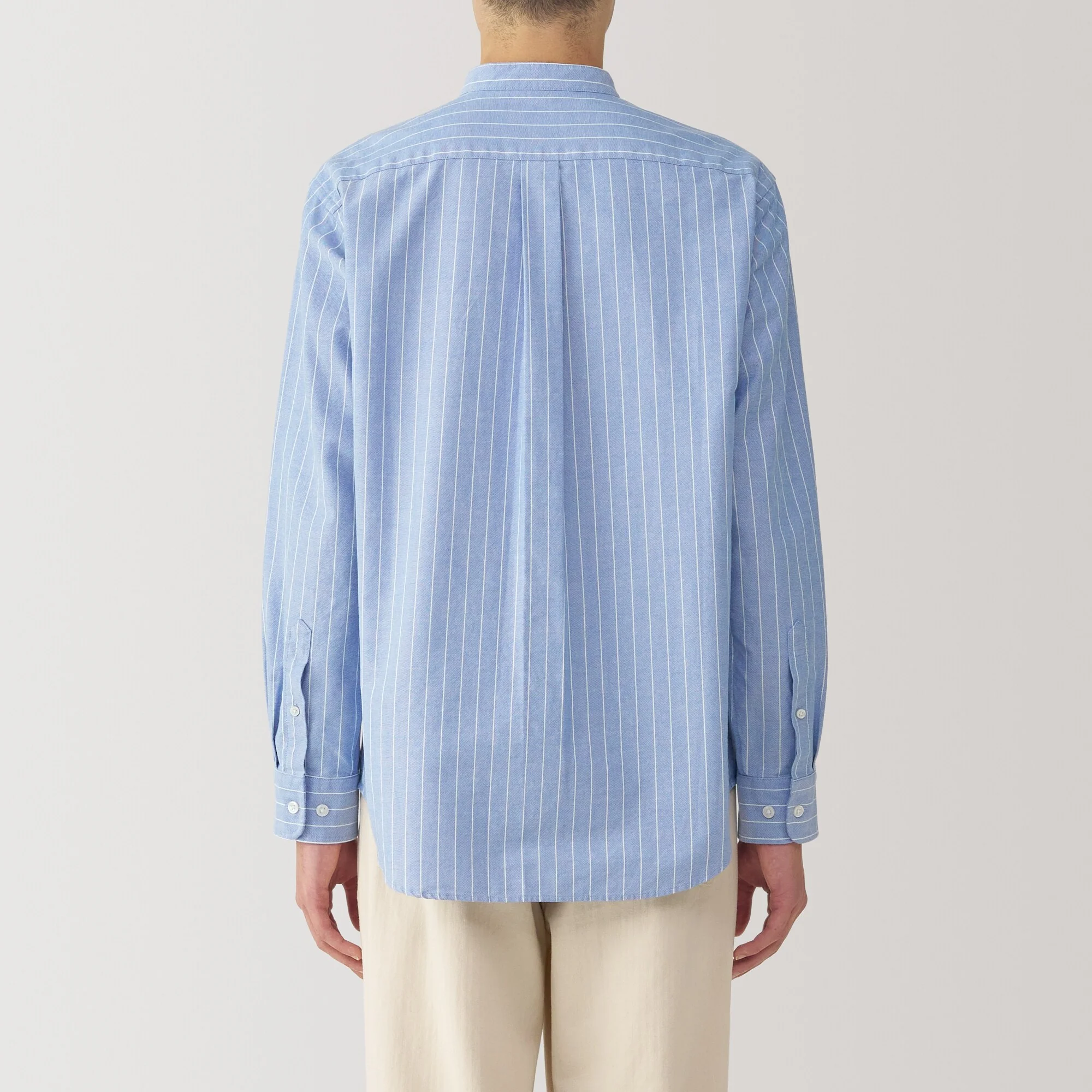 Men's Washed Oxford Stand Collar Long Sleeve Shirt - Image 46