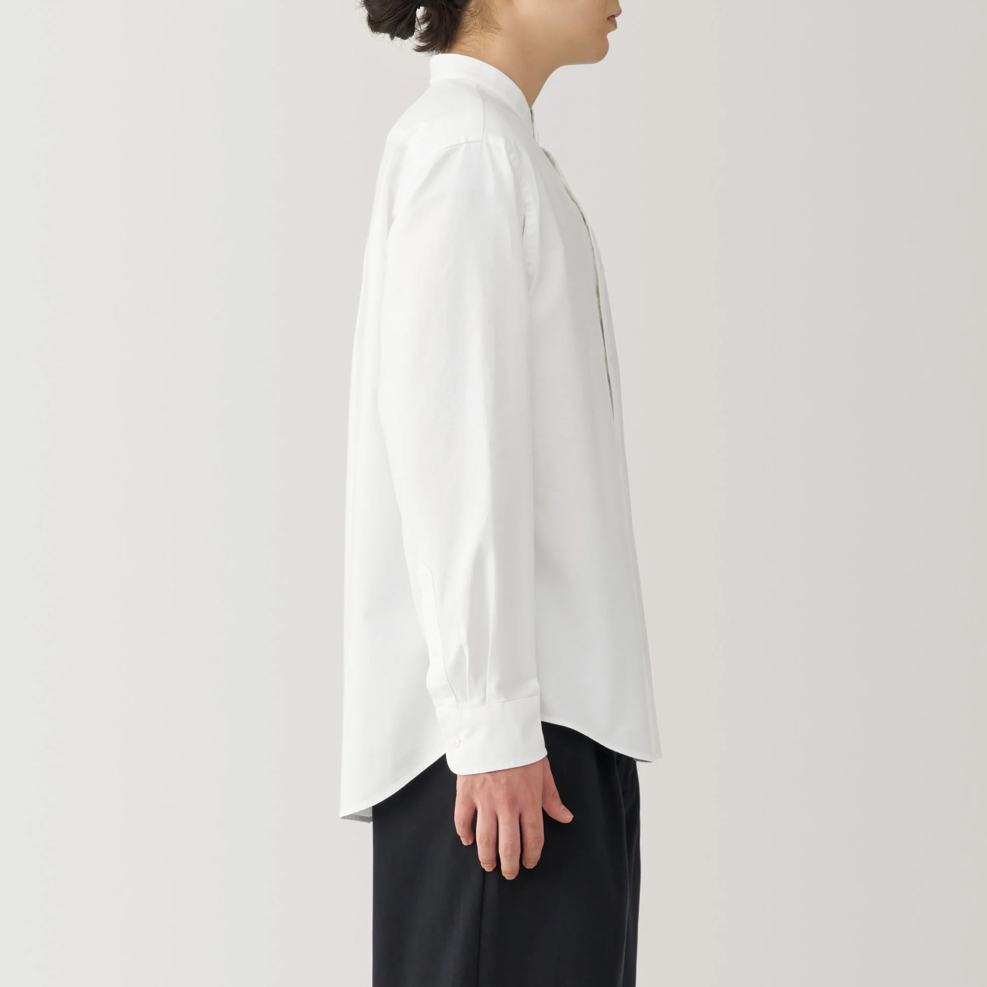 Men's Washed Oxford Stand Collar Long Sleeve Shirt - Image 5