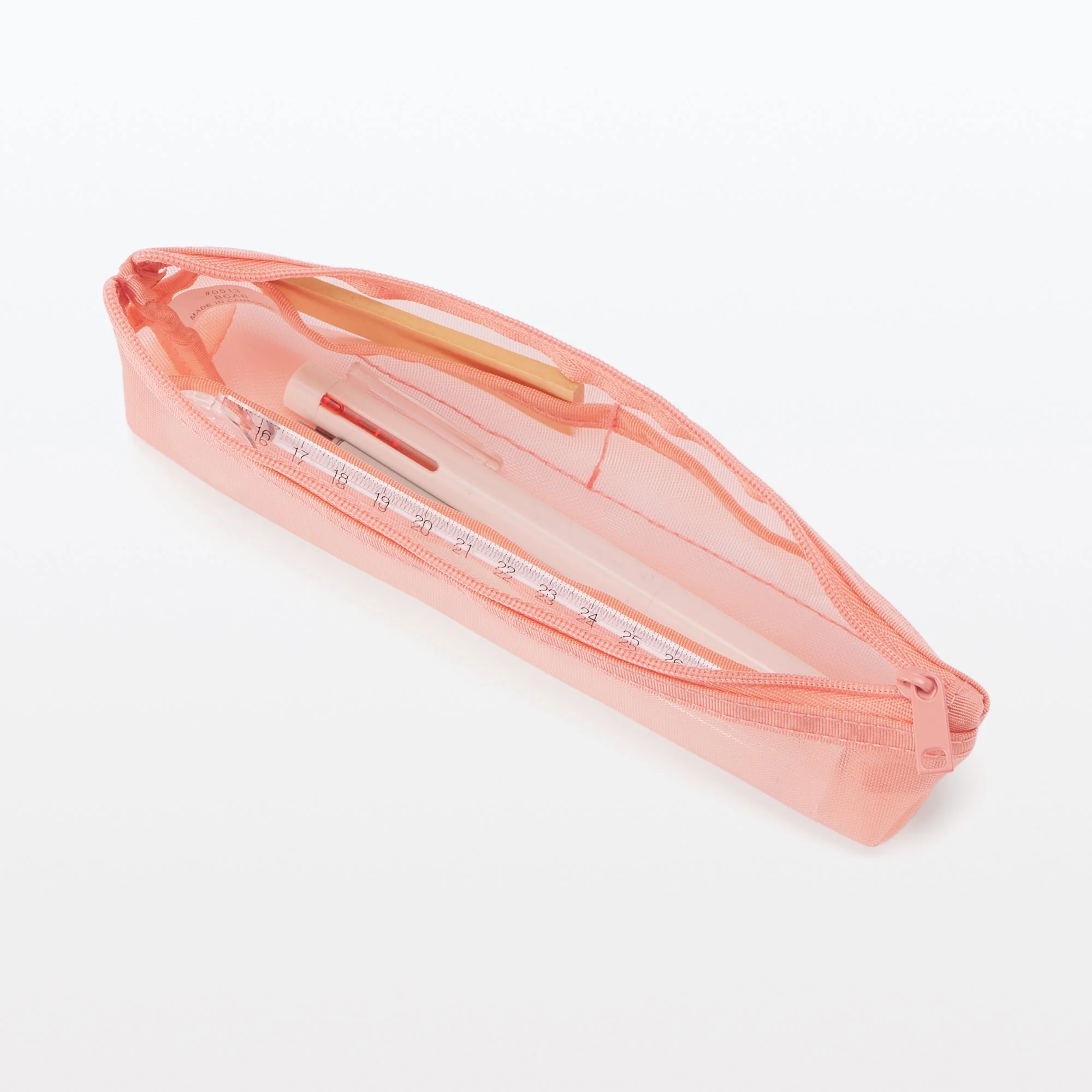 Nylon Mesh Pen Case with Gusset Thin - Pink - Image 6