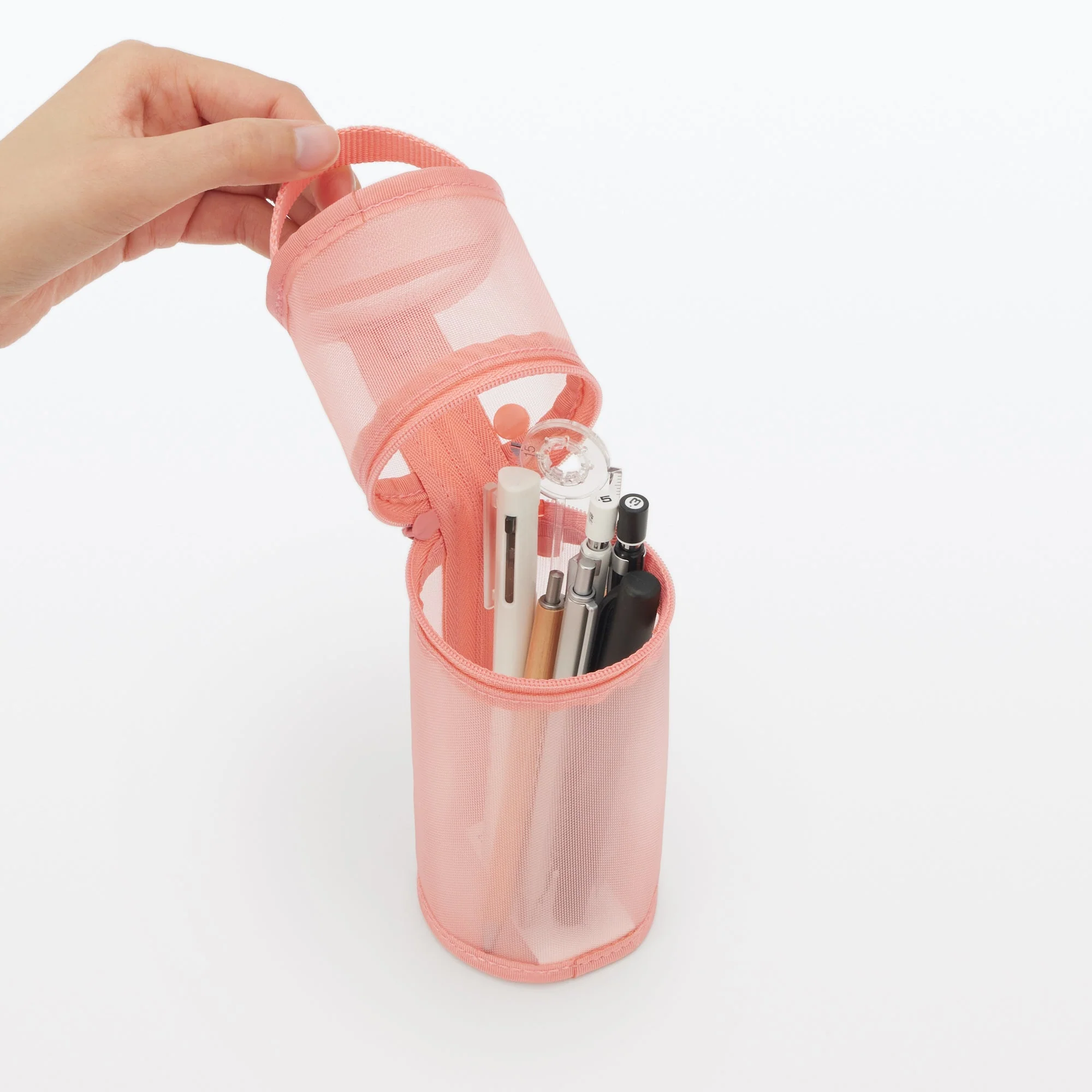 Nylon Mesh Vertical/Horizontal Pen Case Thin - Pink - Image 7