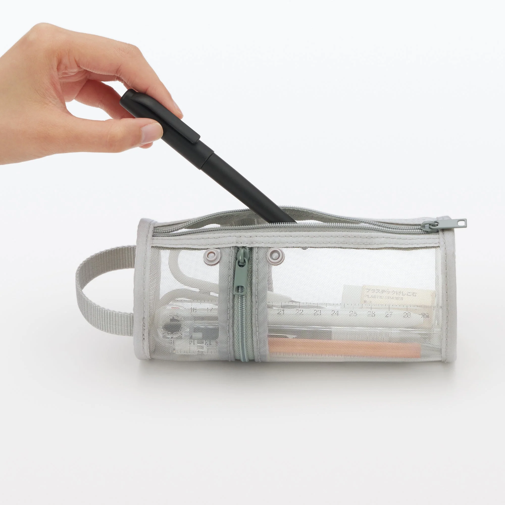 Nylon Mesh Vertical/Horizontal Pen Case Wide - Gray - Image 6