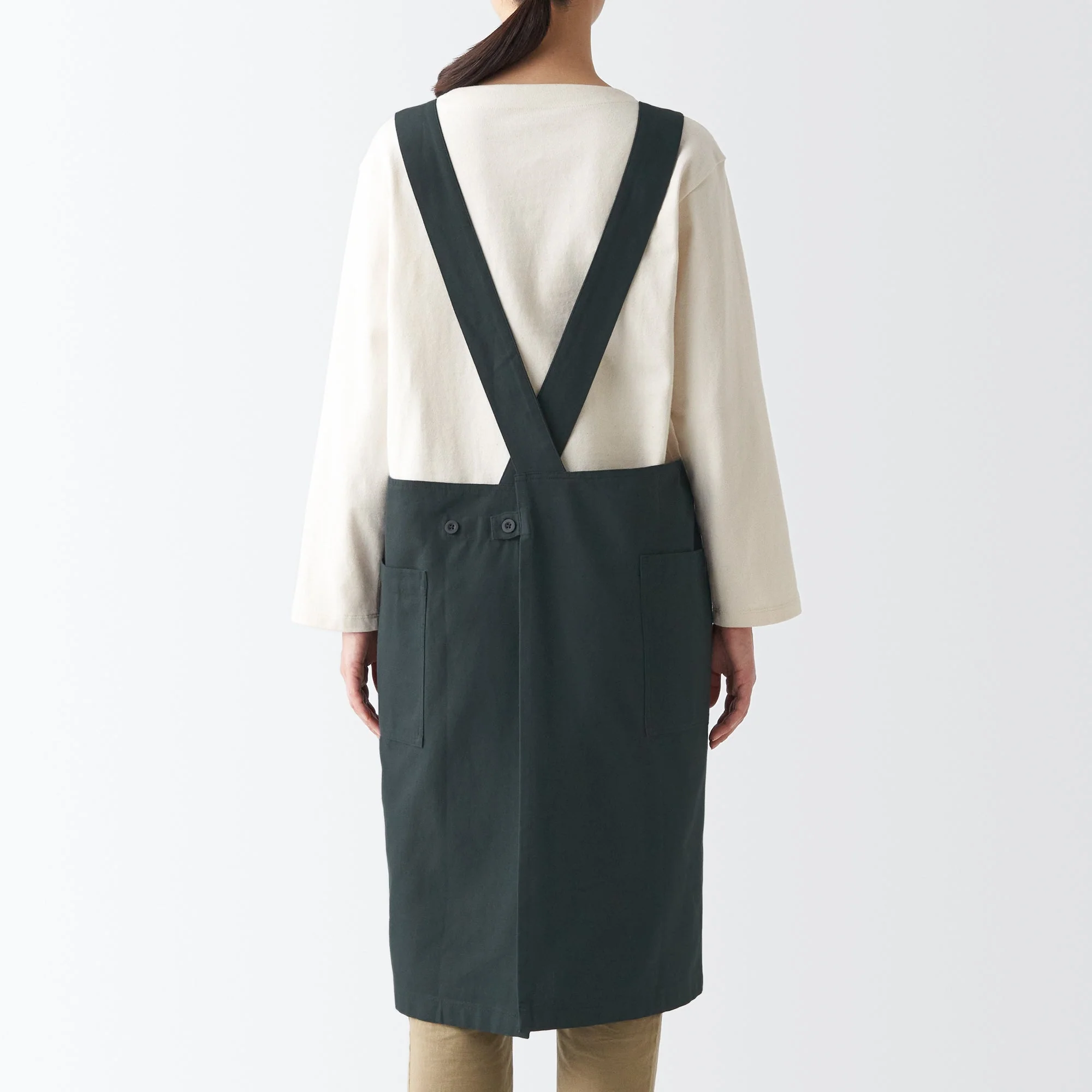 Plain Weave Cotton Shoulder Strap Apron - Dark Gray - Image 3